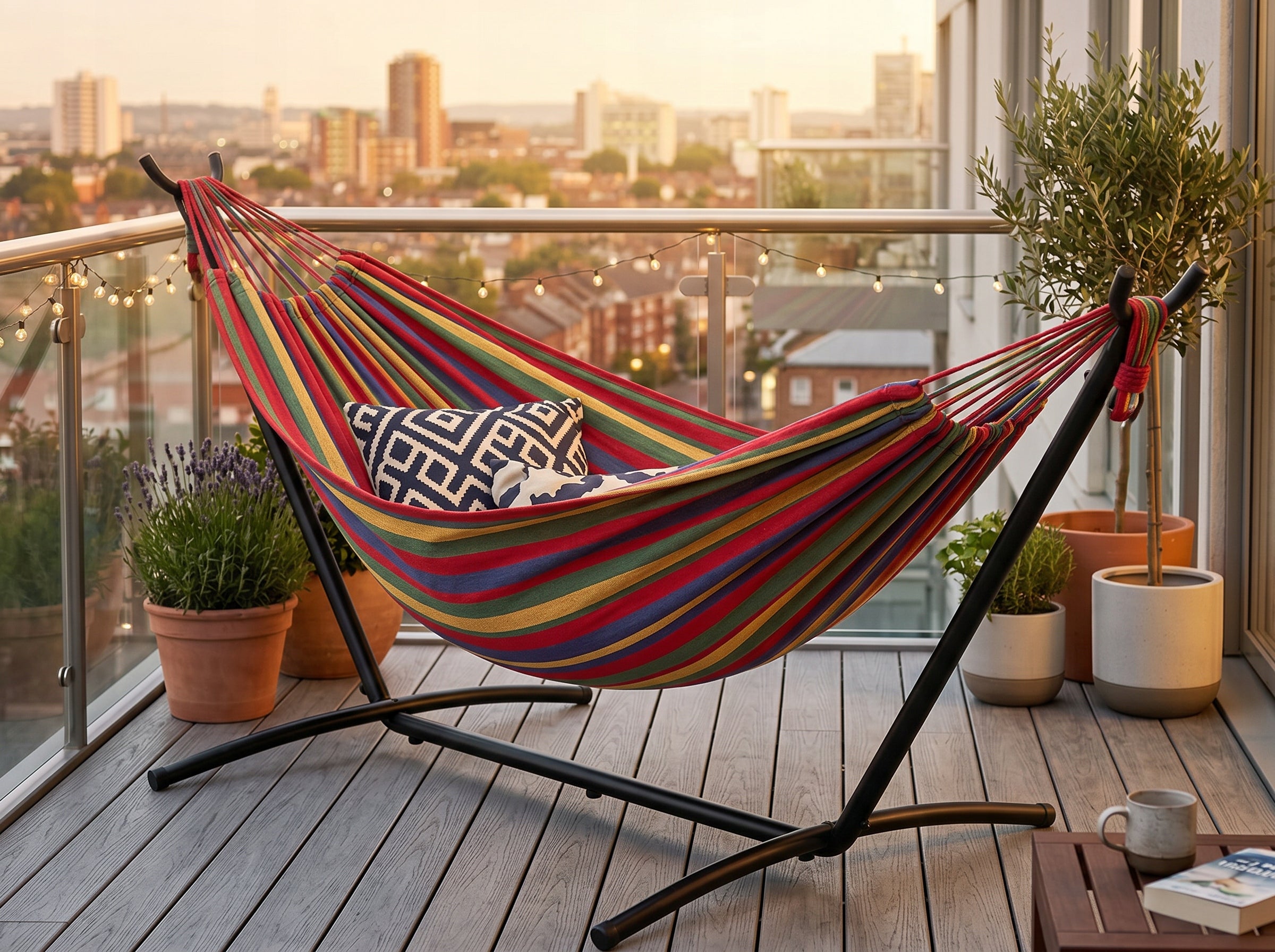HAMMOCK WITH FRAME DOUBLE GARDEN HAMMOCK STAND COVER 200kg Material width 150 cm