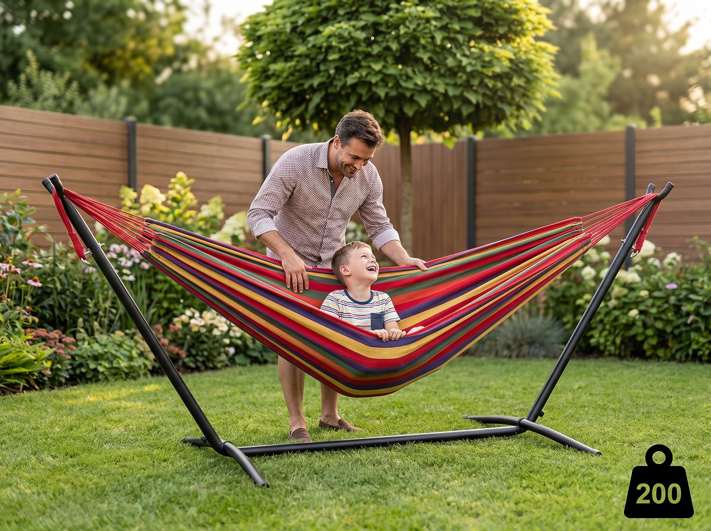HAMMOCK WITH FRAME DOUBLE GARDEN HAMMOCK STAND COVER 200kg Total length 316 cm
