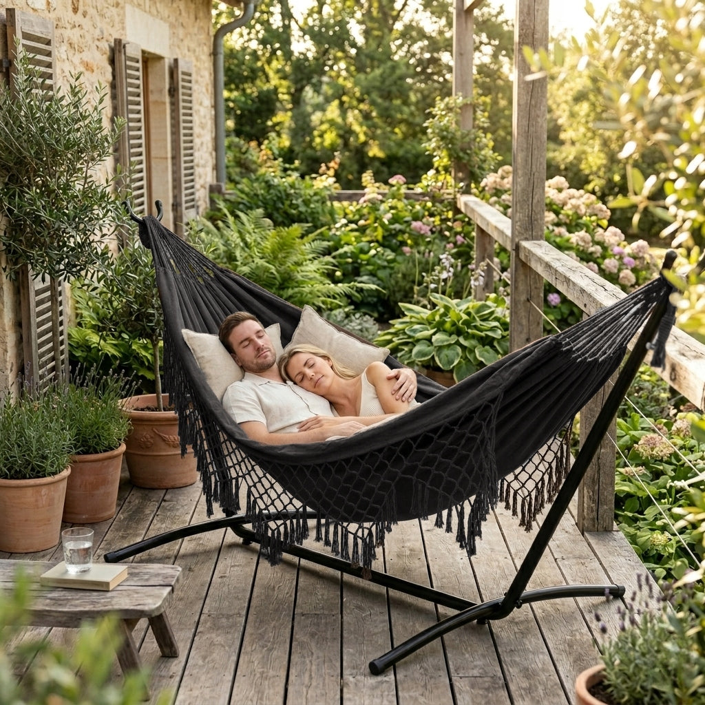 HAMMOCK WITH FRAME TWO-PERSON GARDEN HAMMOCK FRAME STAND XXL STRONG LARGE Total length 300 cm