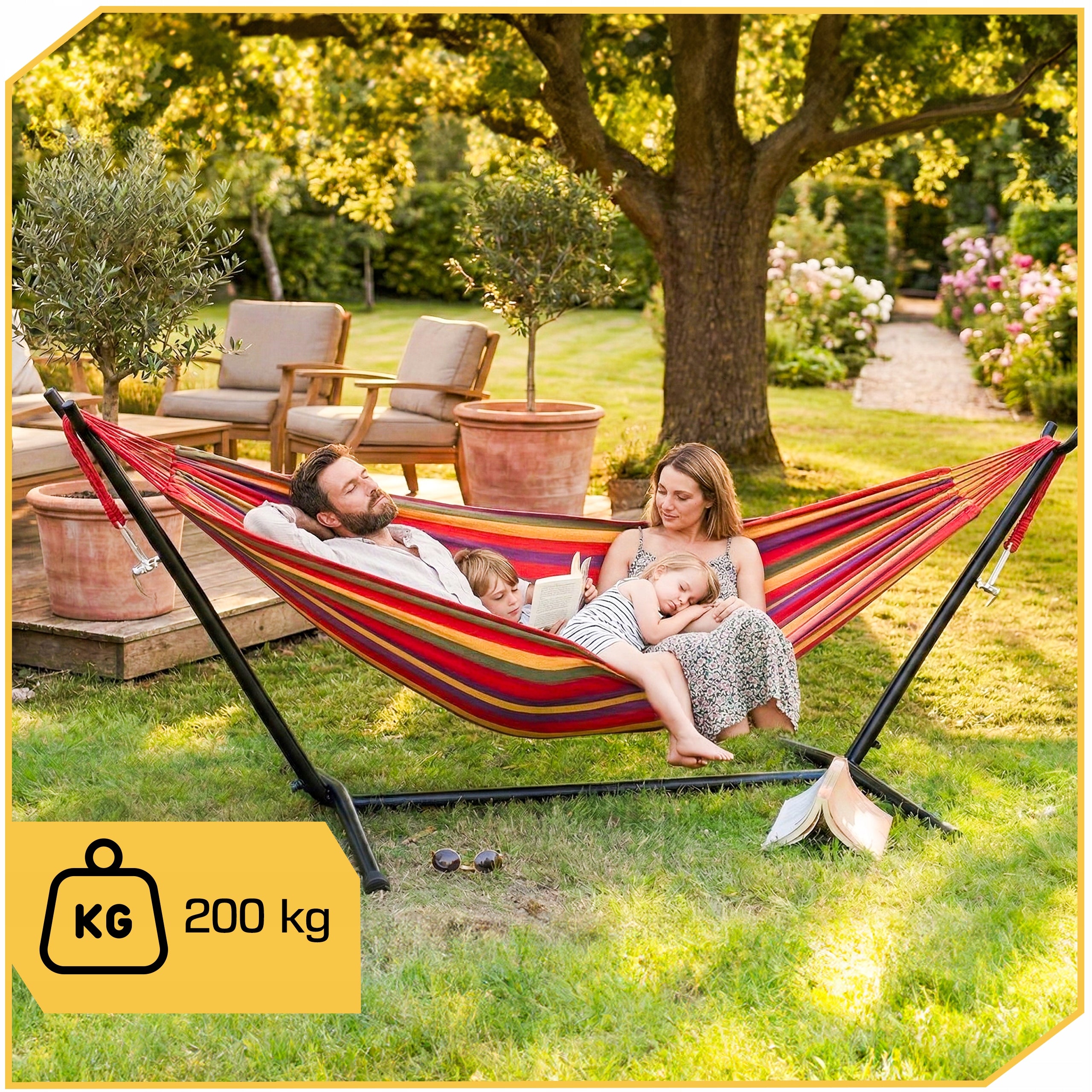 HAMMOCK WITH FRAME WE ADJUST THE GARDEN DOUBLE STAND STEEL COVER Kind hammock without rod