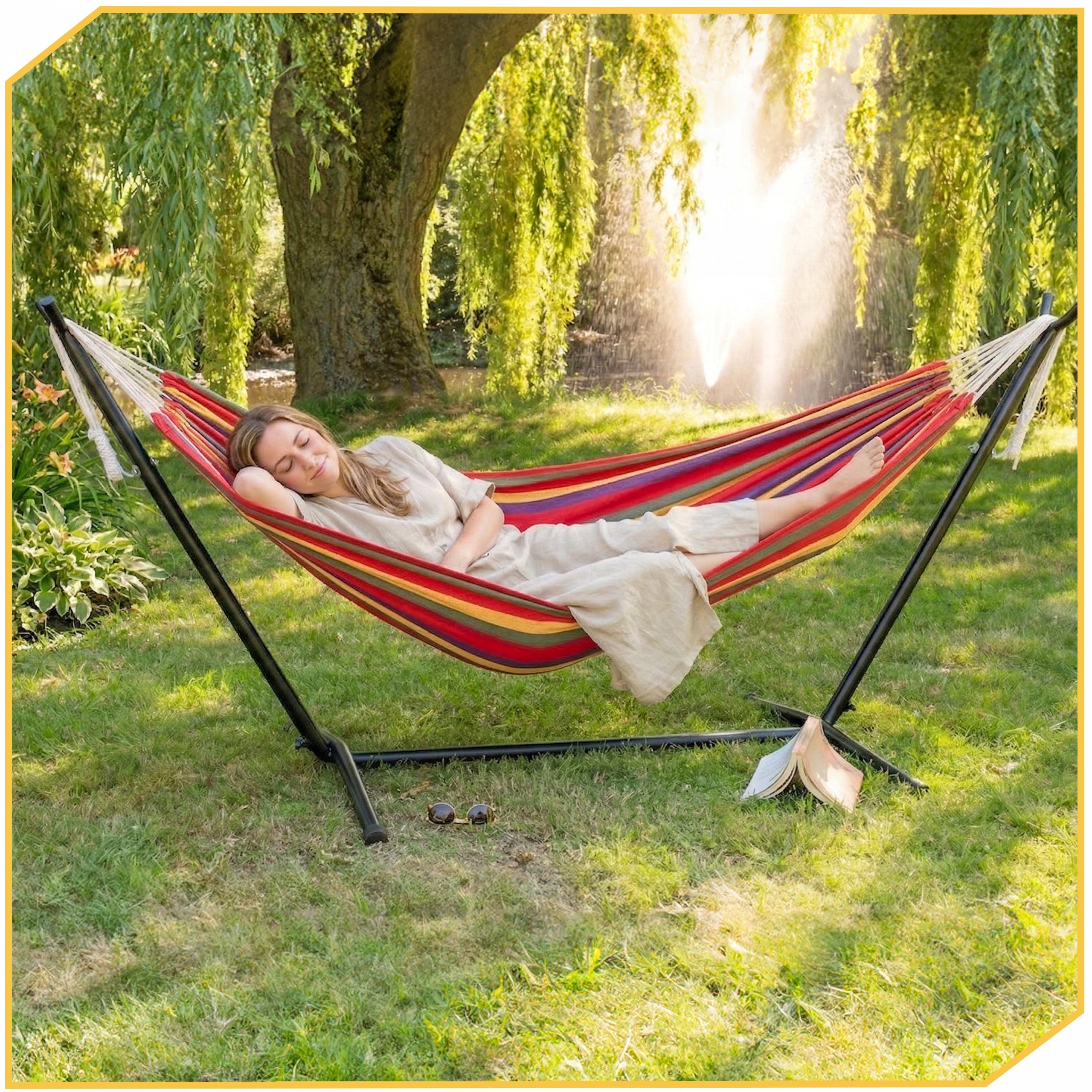 HAMMOCK WITH FRAME WE ADJUST THE GARDEN DOUBLE STAND STEEL COVER Manufacturer Lewer