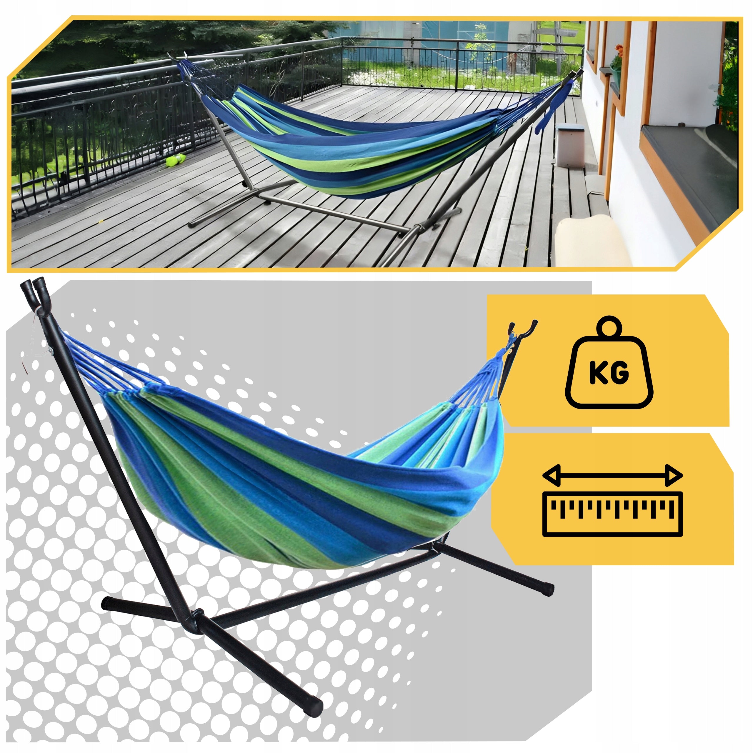 HAMMOCK WITH FRAME WE ADJUST THE GARDEN DOUBLE STAND STEEL COVER Packaging status original