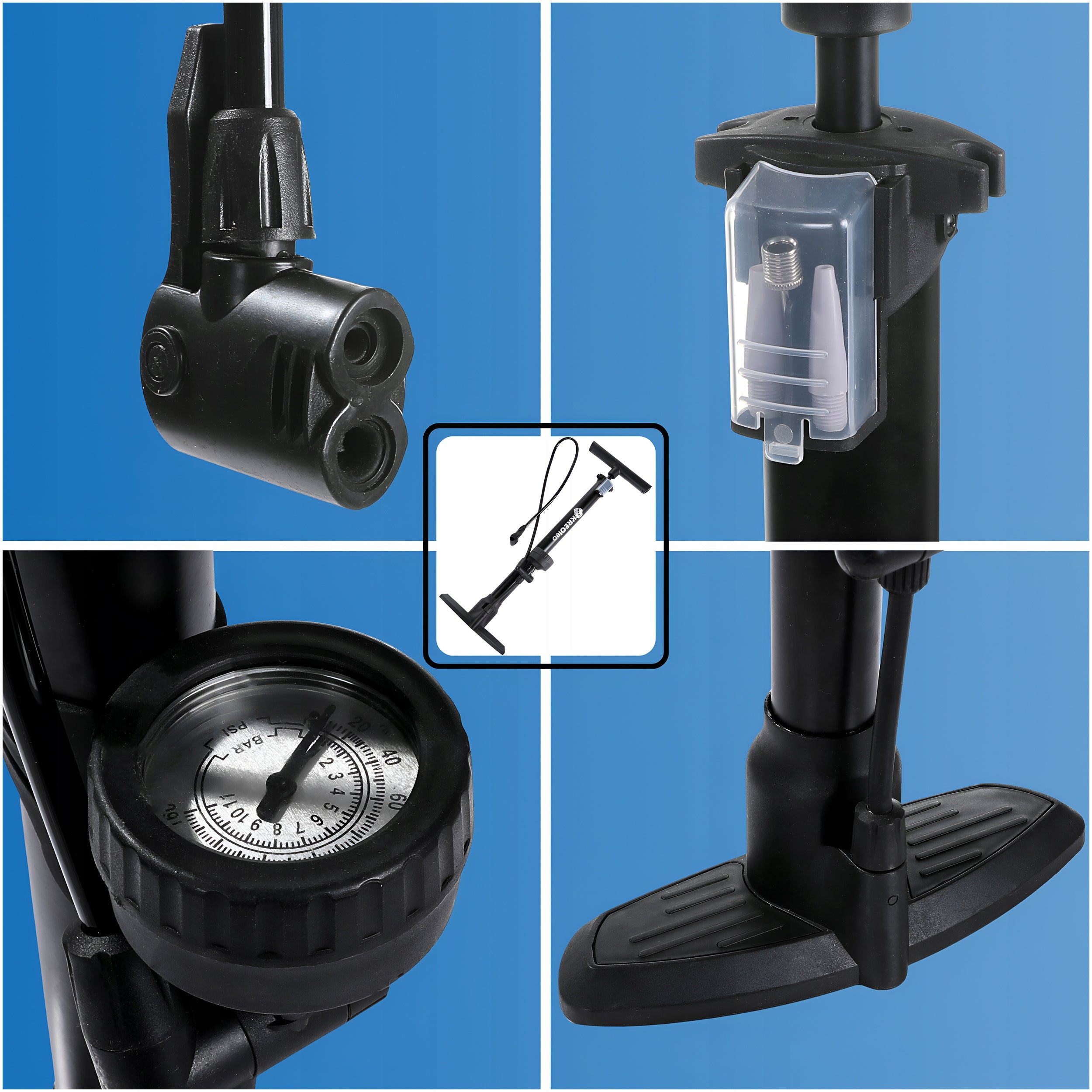 HAND BICYCLE PUMP WITH FLOOR PRESSURE GAUGE FOR CAR BALL BIKE Kind floor