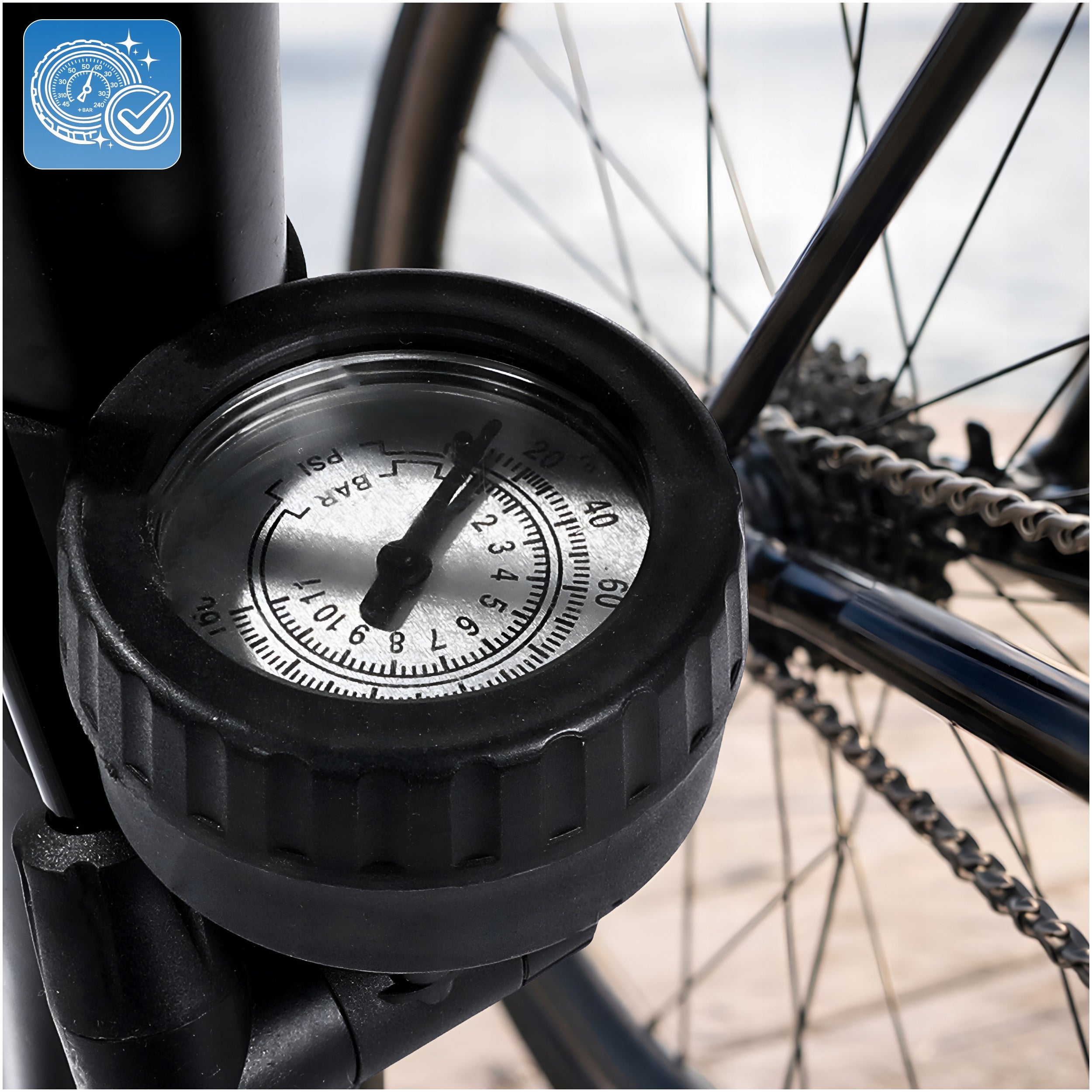 HAND BICYCLE PUMP WITH FLOOR PRESSURE GAUGE FOR CAR BALL BIKE Model DO MATERACA SAMOCHODU BALONÓW PIŁKI NOŻNEJ POMPA