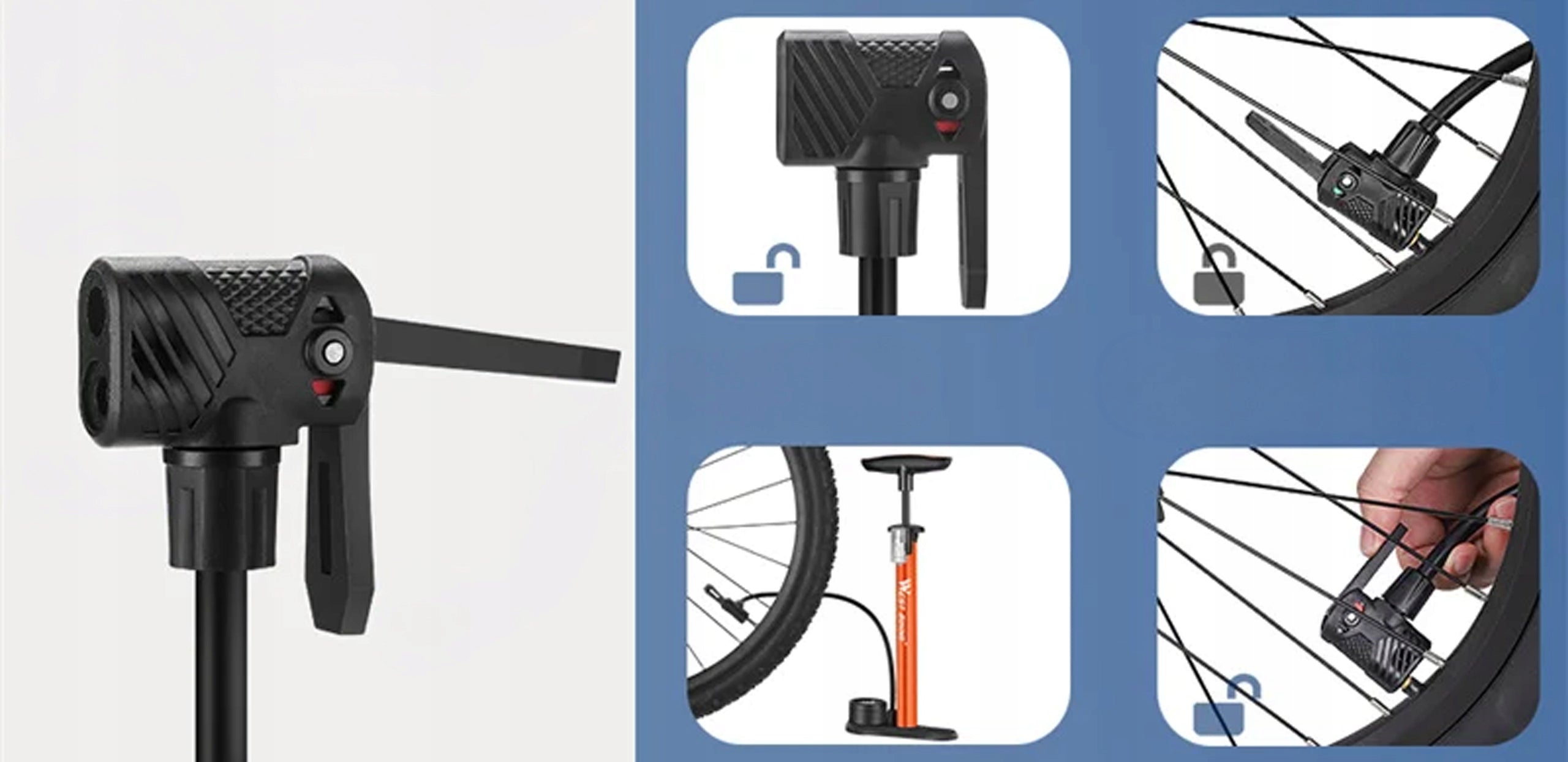 HAND BICYCLE PUMP WITH PRESSURE GAUGE 10BAR STANDING FOR CAR BALL BIKE Kind floor