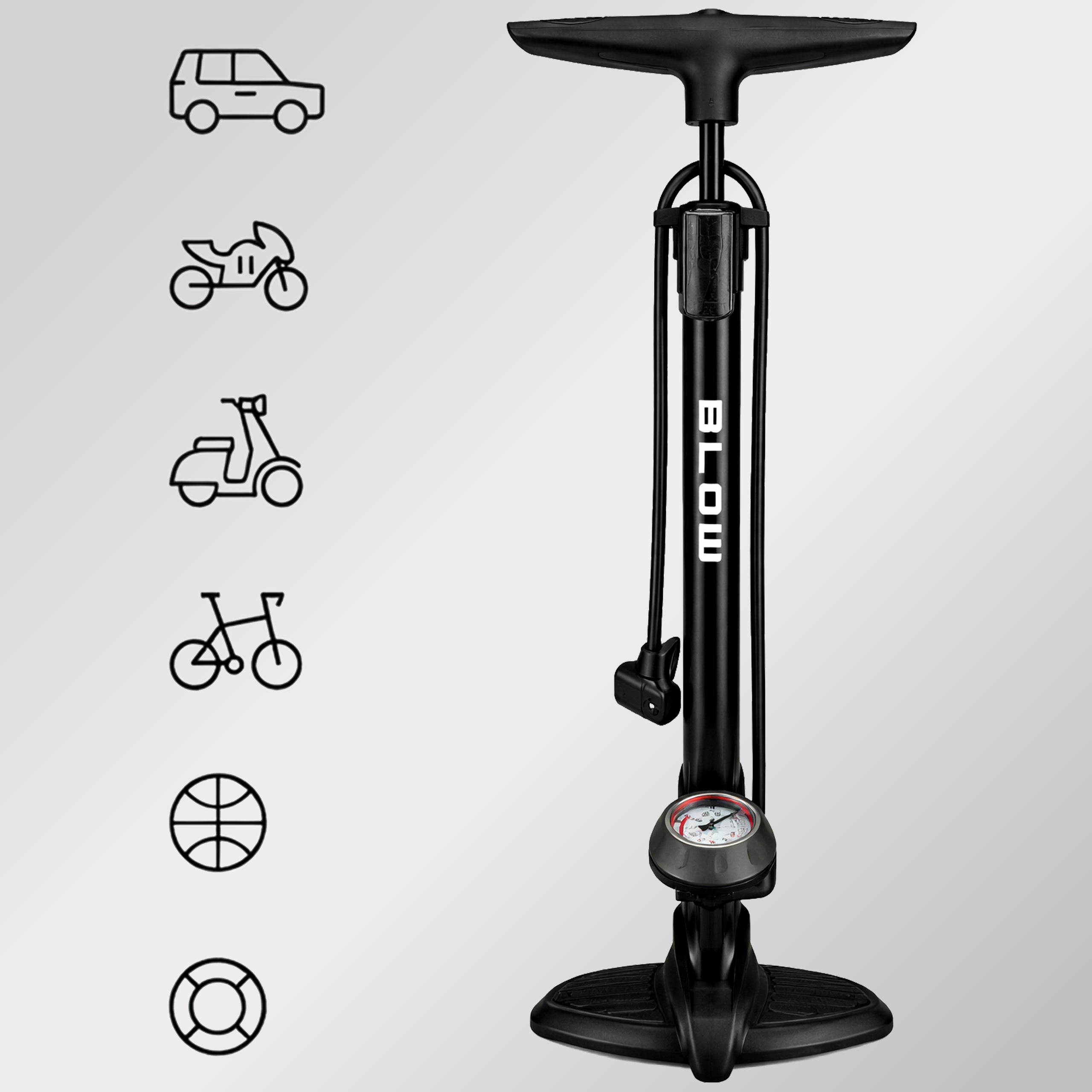 HAND BICYCLE PUMP WITH PRESSURE GAUGE 10BAR STANDING FOR CAR BALL BIKE Model Pompka rowerowa podłogowa z manometrem