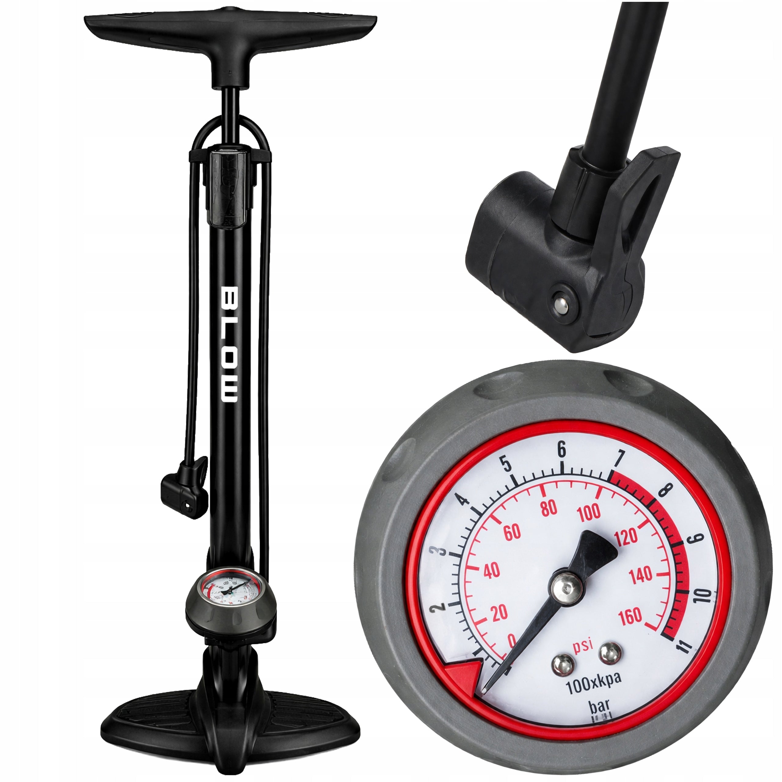 HAND BICYCLE PUMP WITH PRESSURE GAUGE 10BAR STANDING FOR CAR BALL BIKE Packaging status original