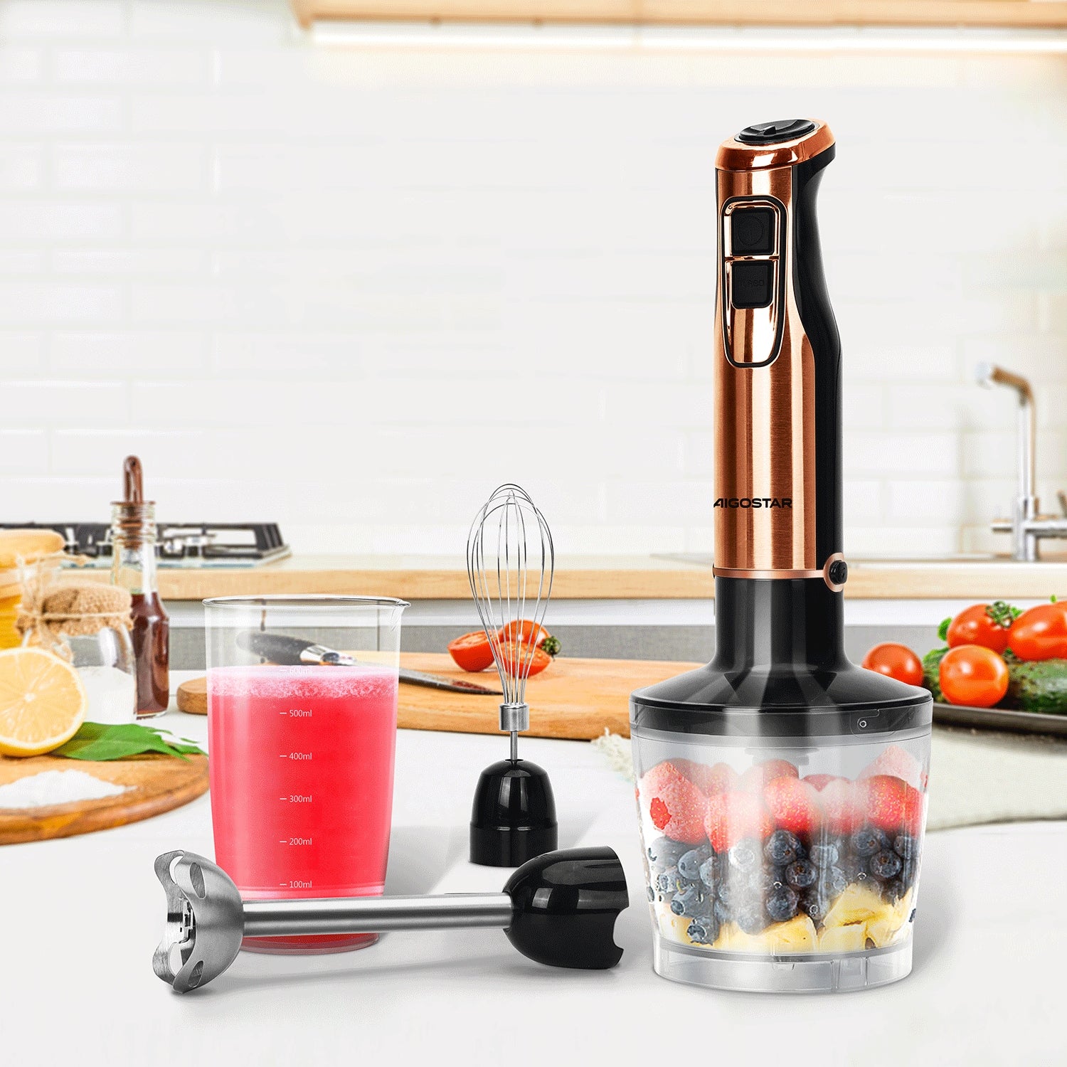 HAND BLENDER 1000W WHISK MALAXER CRUSHES ICE BLENDER + ACCESSORIES Brand Aigostar