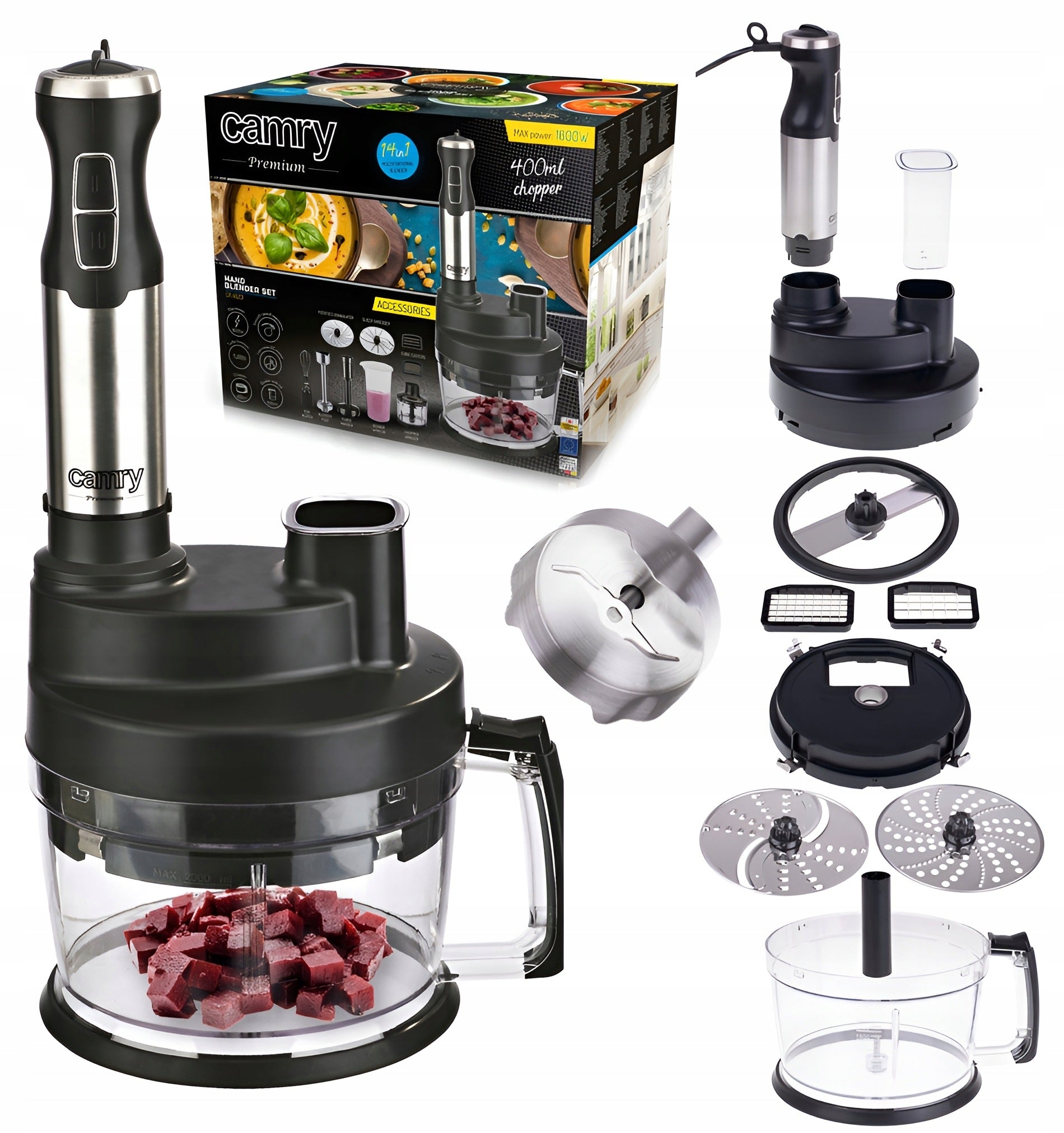 HAND BLENDER 1600W Grater Shredder Cube Cutter SET XXL
