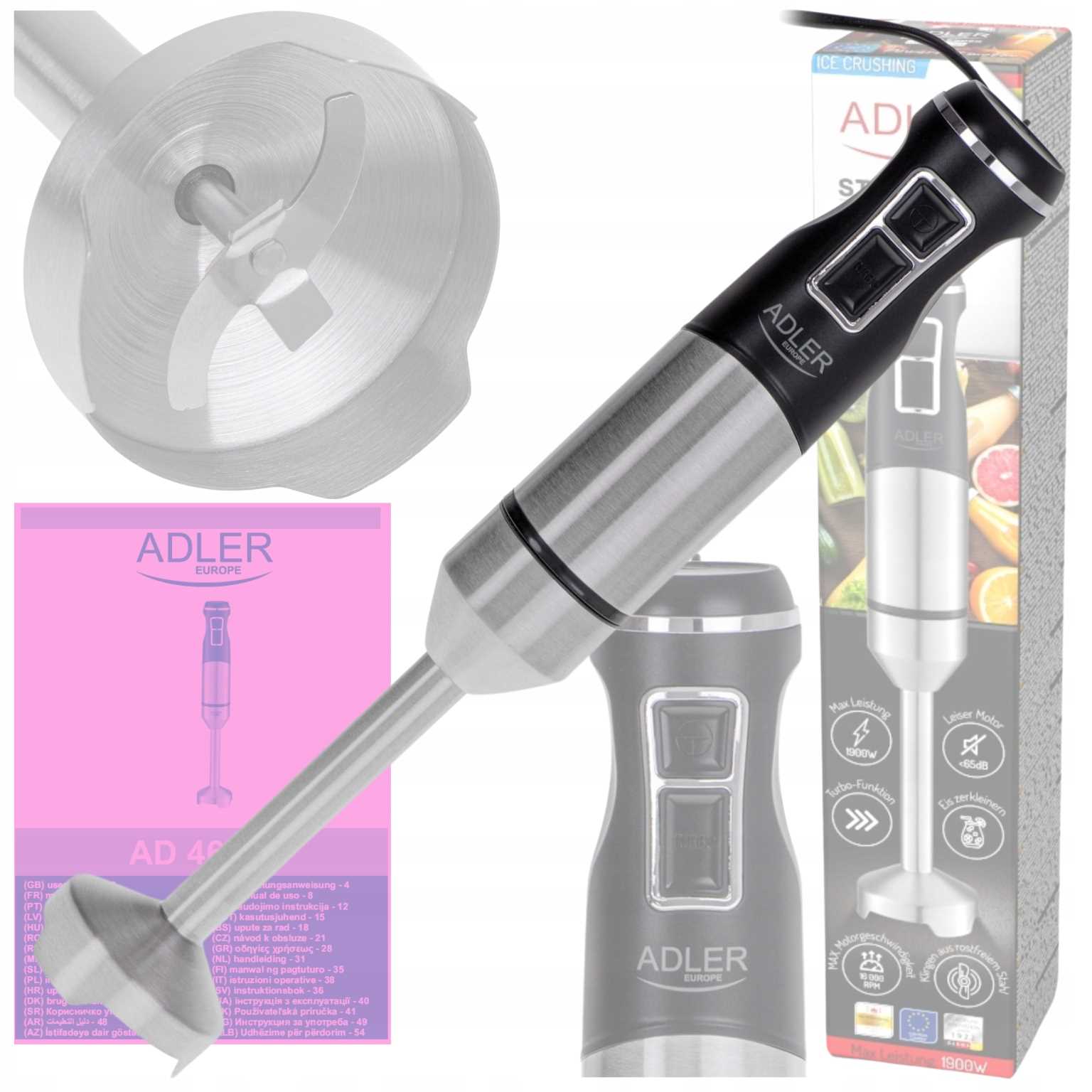 HAND BLENDER 1800W POWERFUL SMOOTH ADJUSTMENT 21 SPEED BPA FREE Titanium