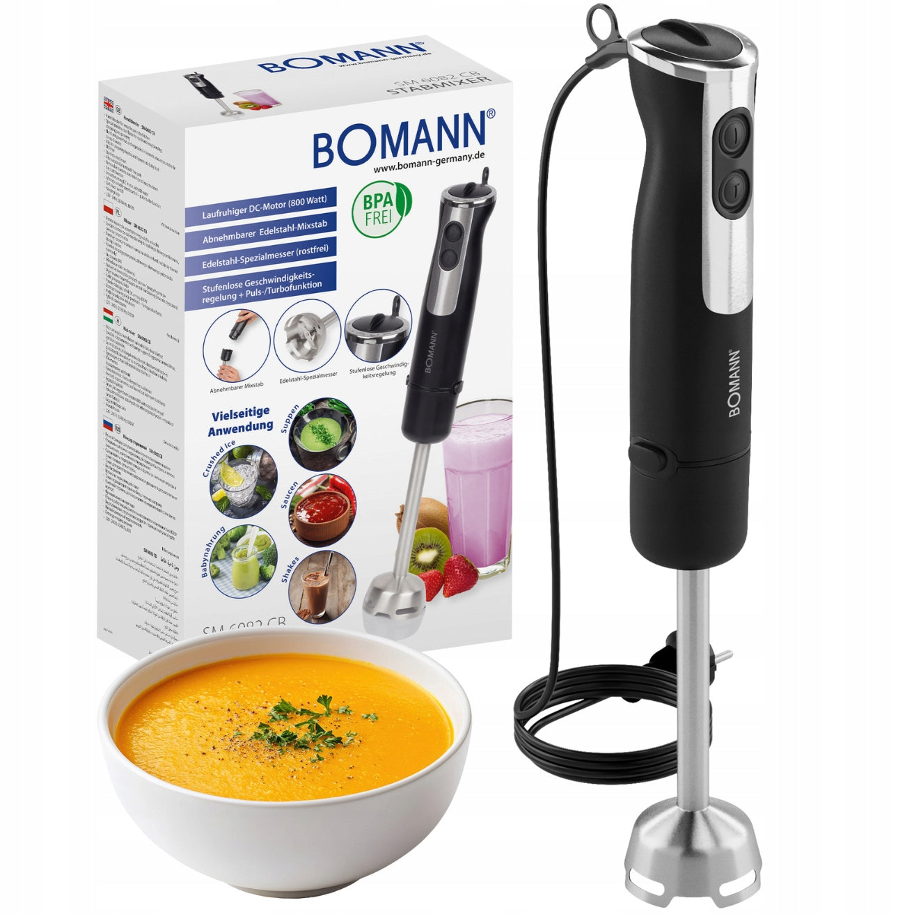 HAND BLENDER BOMANN SM 6082 CB 800 IN STAINLESS STEEL TURBO ICE CRUSHING Packaging status original