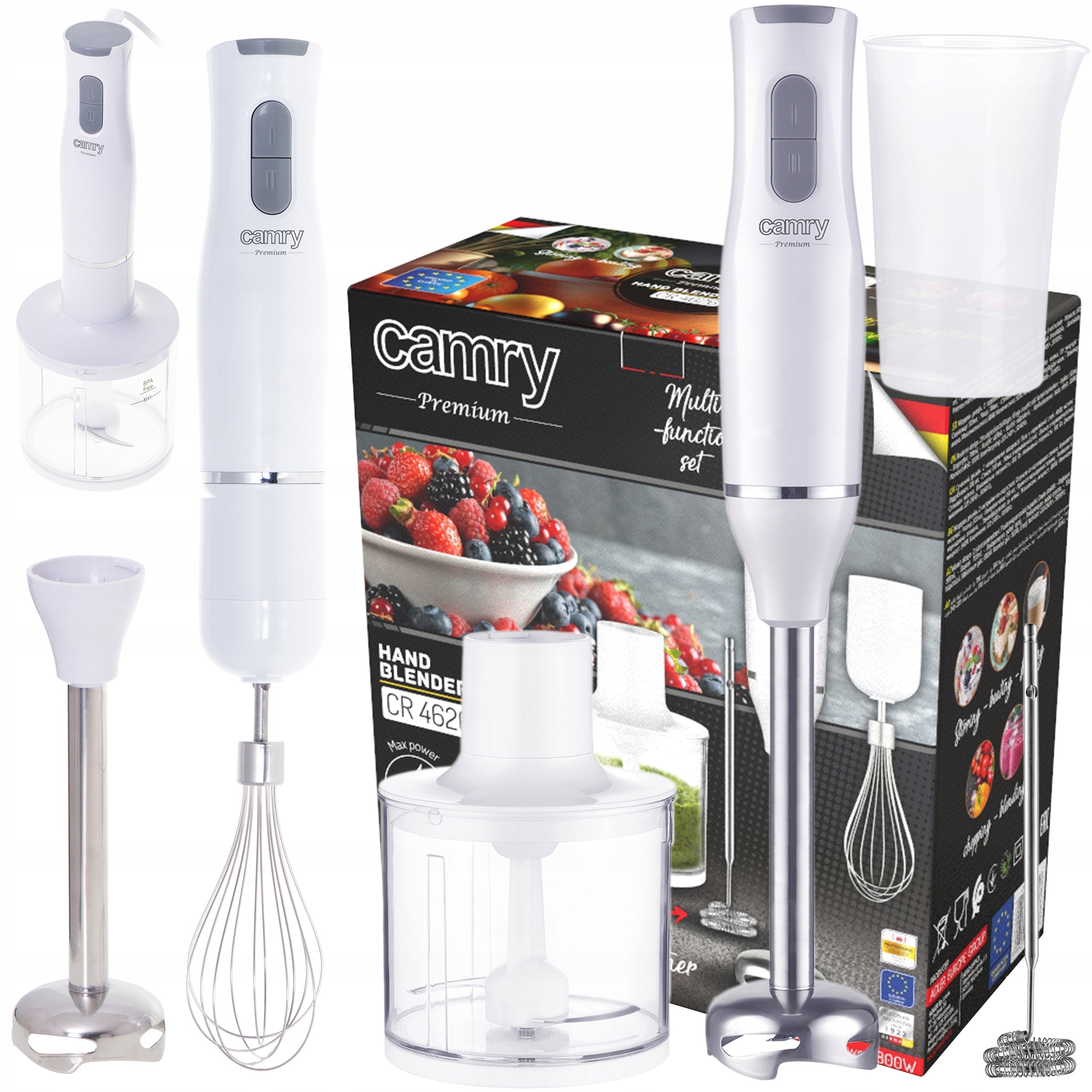 HAND BLENDER MIXER 2 SPEEDS 800W SHREDDER FOAMER CONTAINER Brand Camry