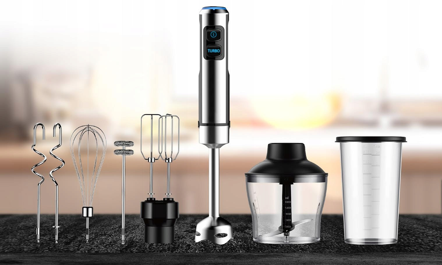HAND BLENDER MIXER MULTIFUNCTION TURBO MODE 1500 IN 7IN1 TITANIUM BLADES Packaging status original