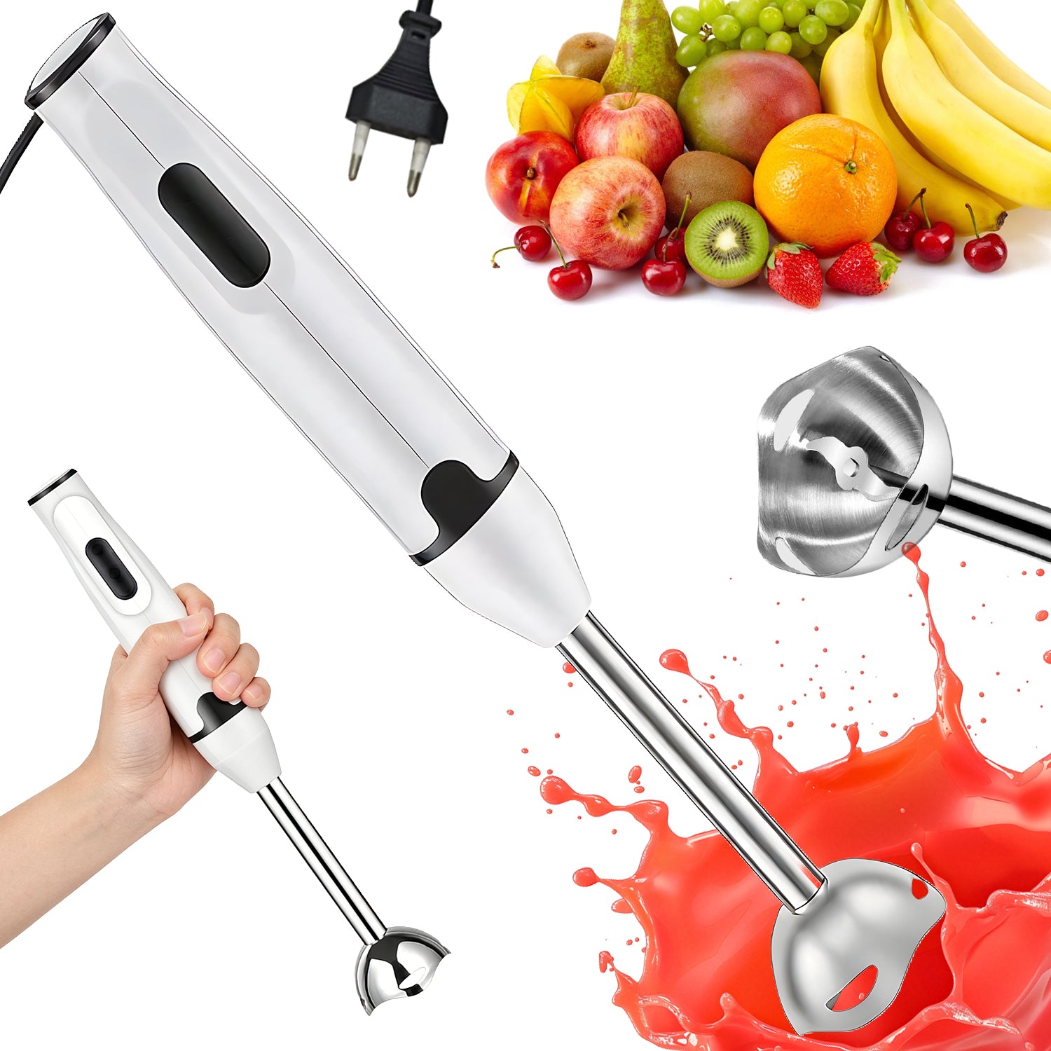 HAND BLENDER MIXER WHITE ELECTRIC STAINLESS STEEL MULTIFUNCTION 400W