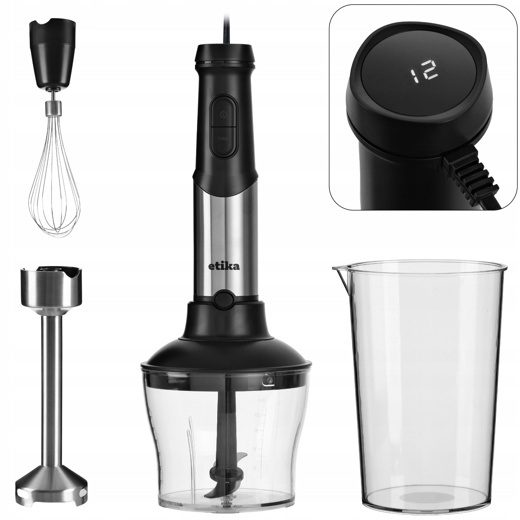HAND BLENDER MULTIFUNCTION MIXER DISPLAY TITANIUM BLADE 1600W Brand Etika