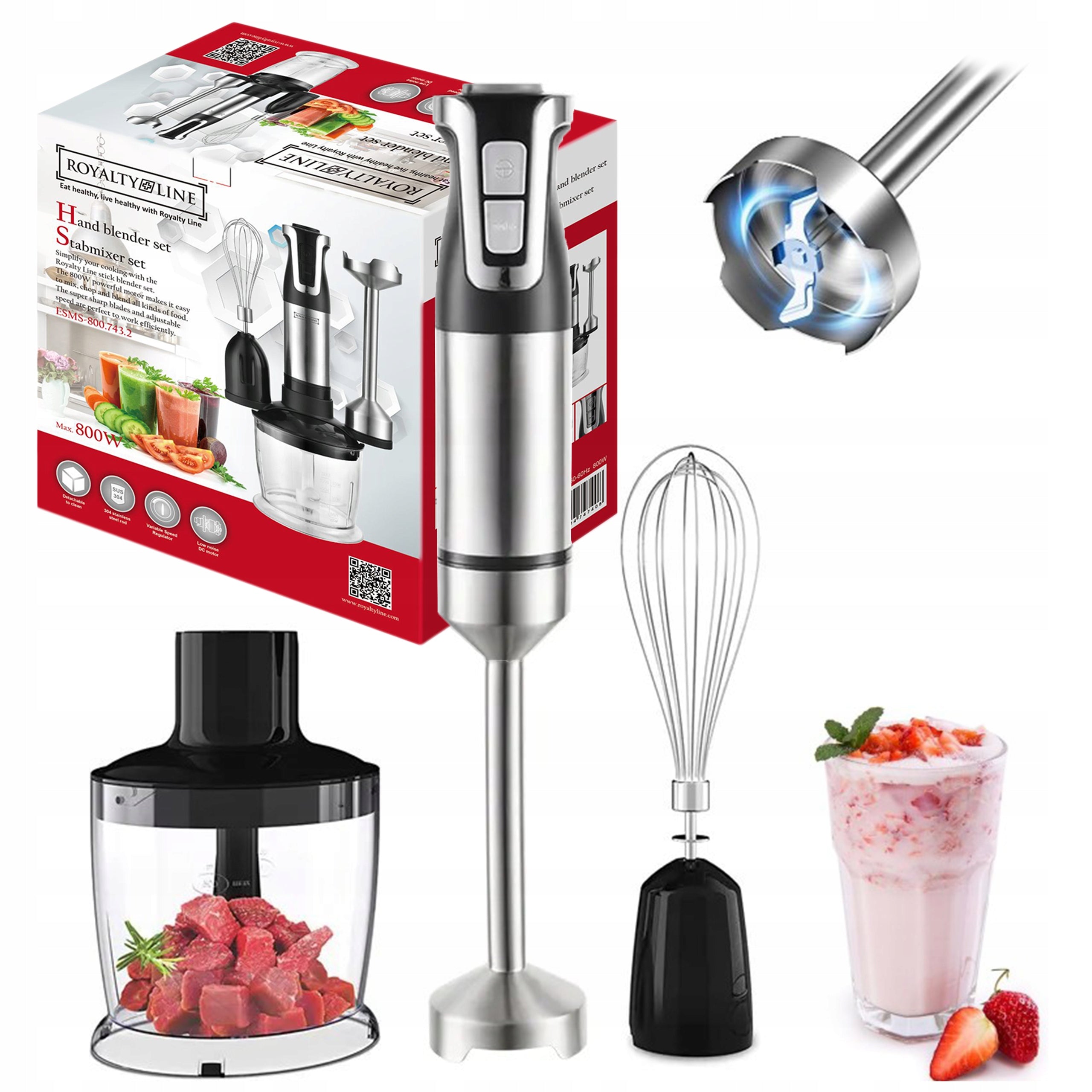 HAND BLENDER MULTIFUNCTION TURBO MALAXER MIXER POWERFUL 800W SHREDDER Manufacturer code ESMS 800.743.21
