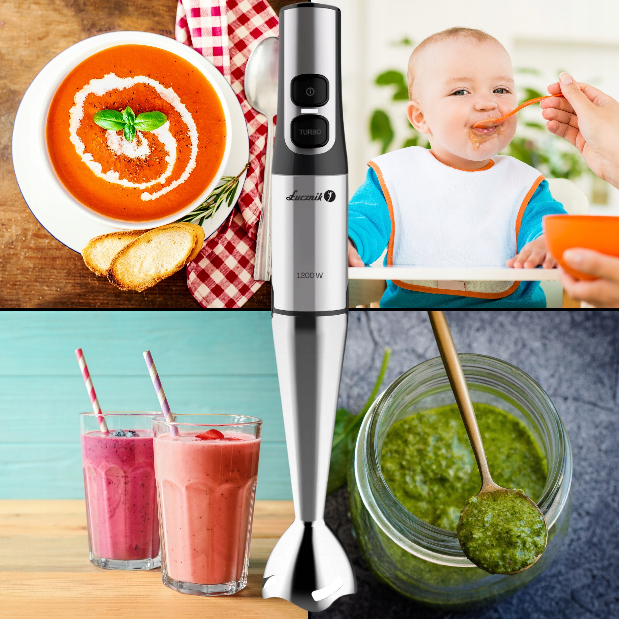 HAND BLENDER MULTIFUNCTIONAL KITCHEN MIXER SHREDDER 1200W ŁUCZNIK Manufacturer code 06.123