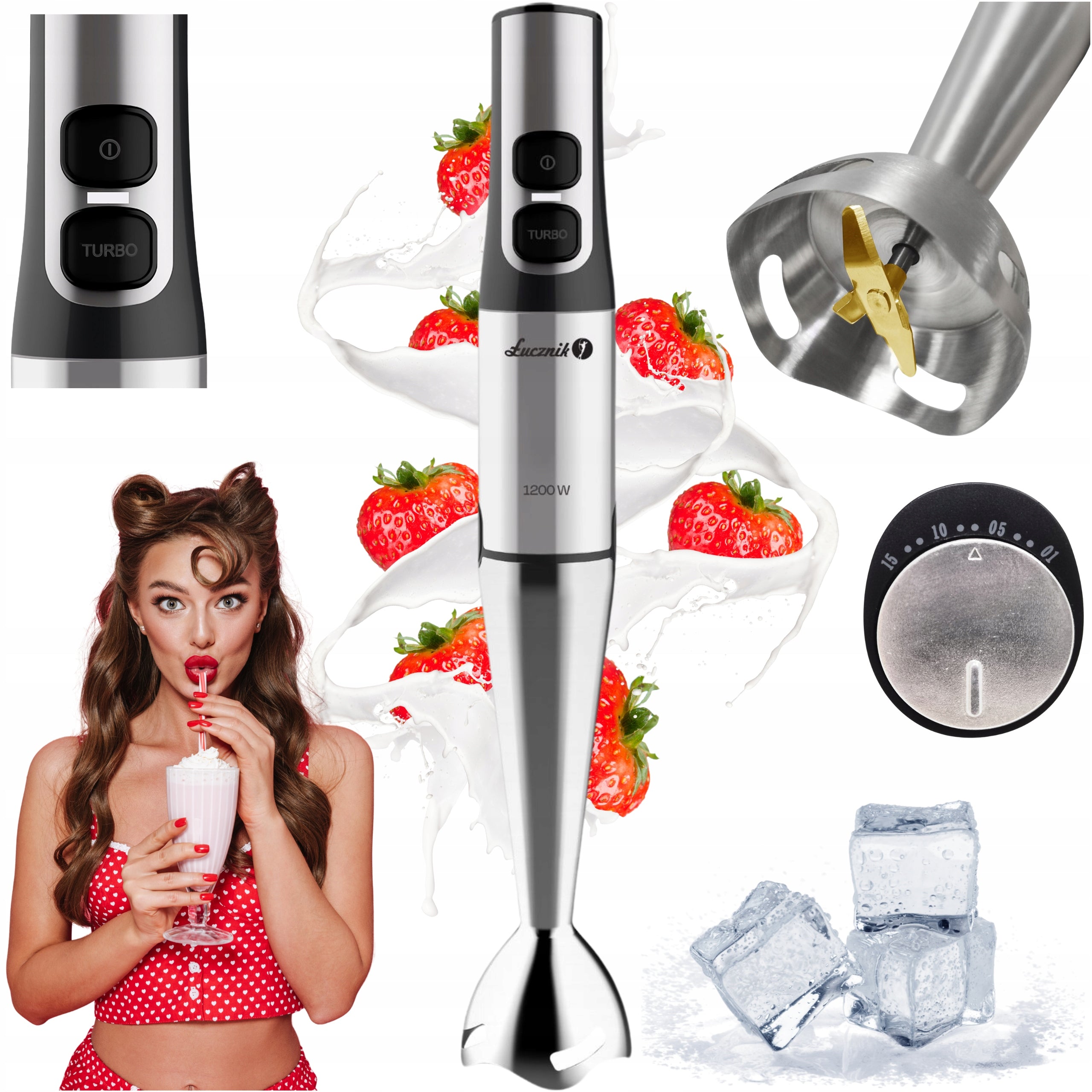 HAND BLENDER MULTIFUNCTIONAL KITCHEN MIXER SHREDDER 1200W ŁUCZNIK