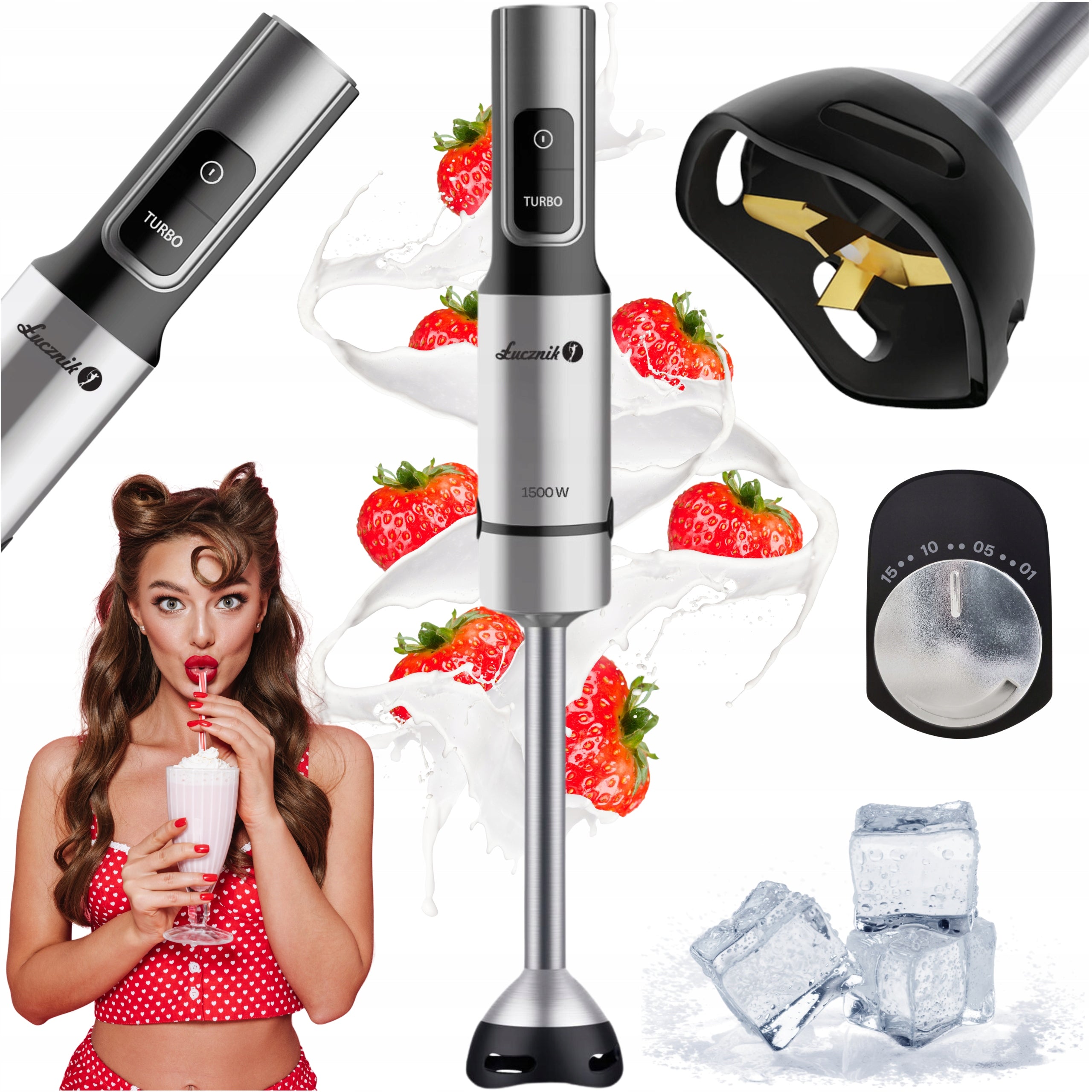 HAND BLENDER MULTIFUNCTIONAL KITCHEN MIXER SHREDDER 1500W ŁUCZNIK