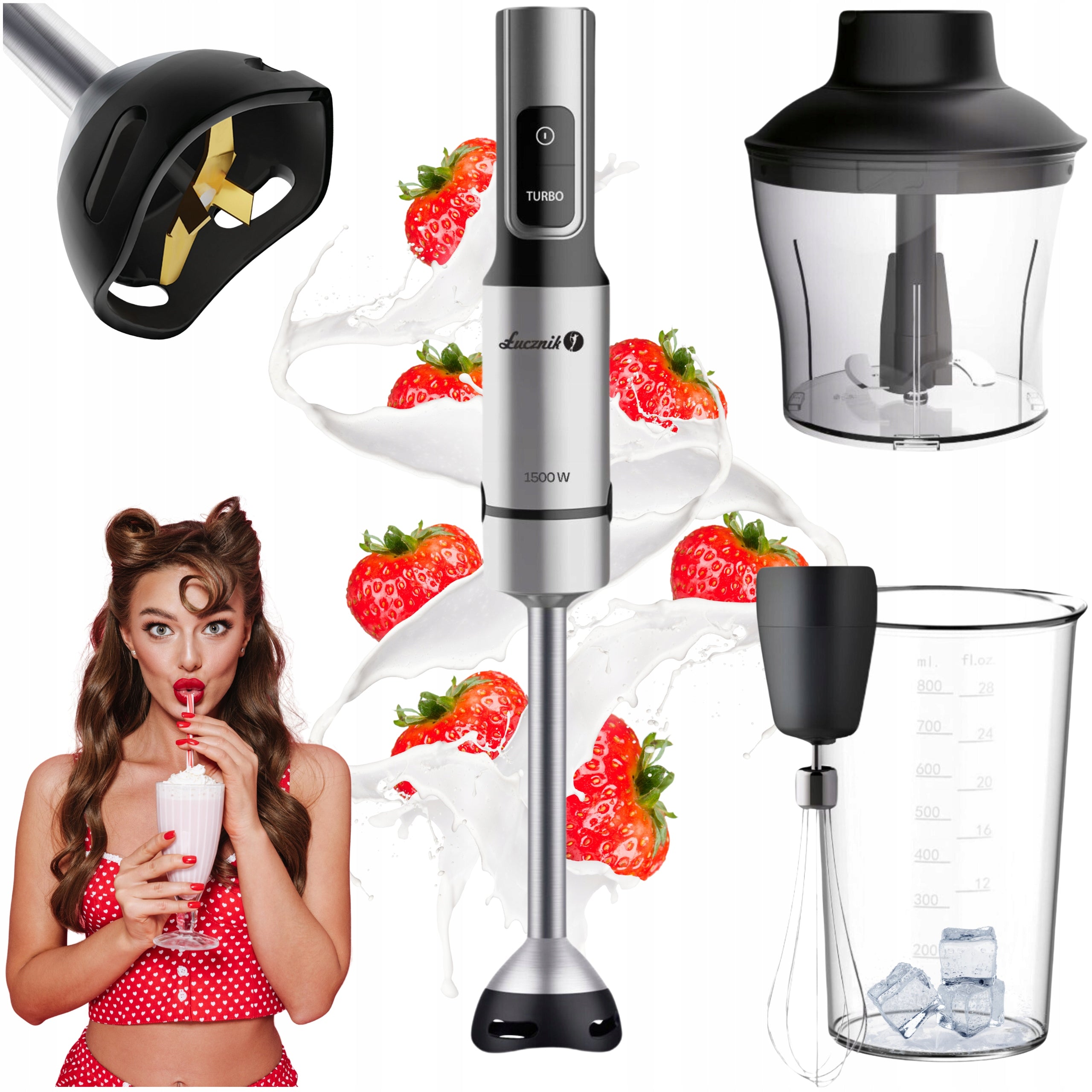 HAND BLENDER MULTIFUNCTIONAL KITCHEN MIXER SHREDDER 1500W ŁUCZNIK