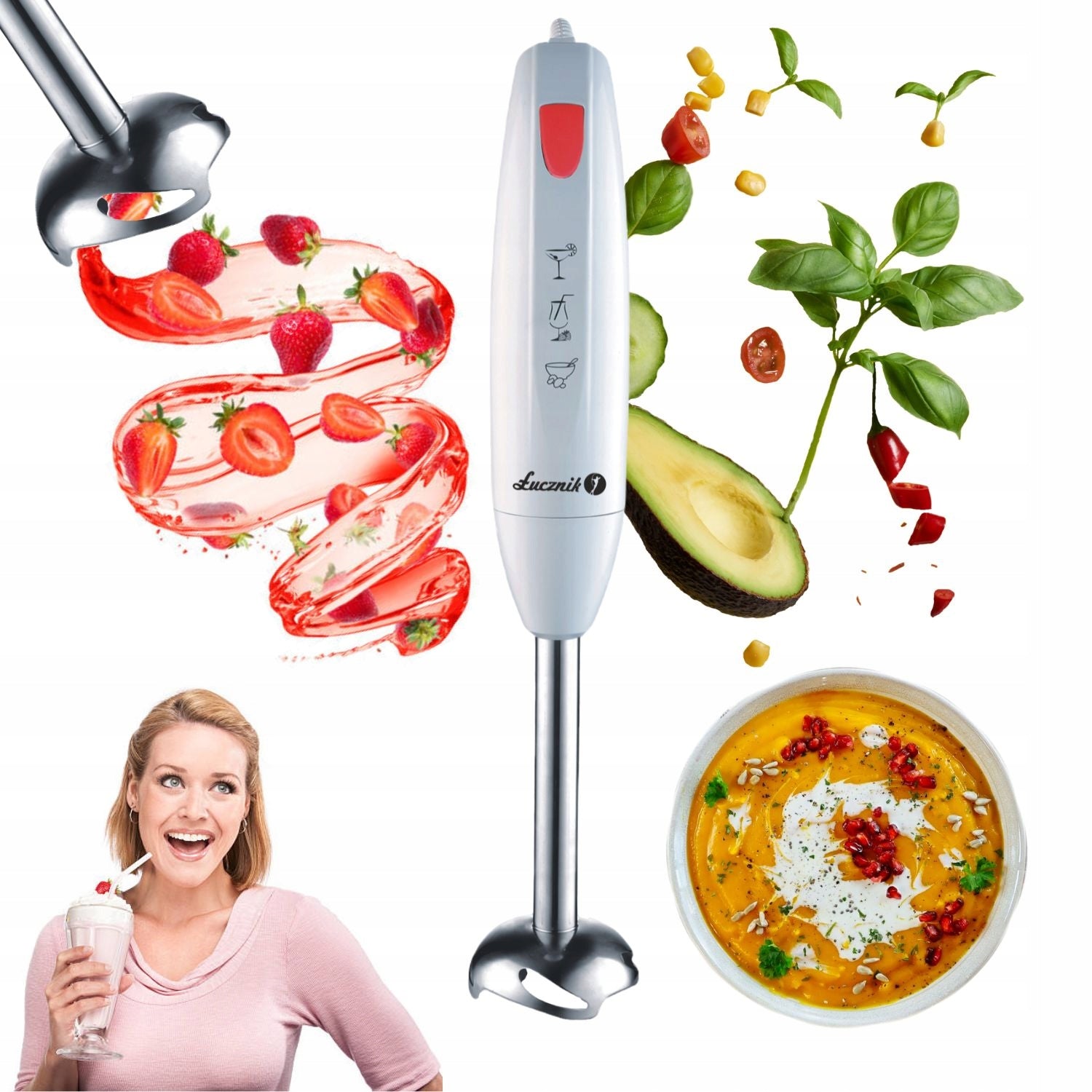 HAND BLENDER MULTIFUNCTIONAL KITCHEN MIXER SHREDDER POWER 200W ŁUCZNIK