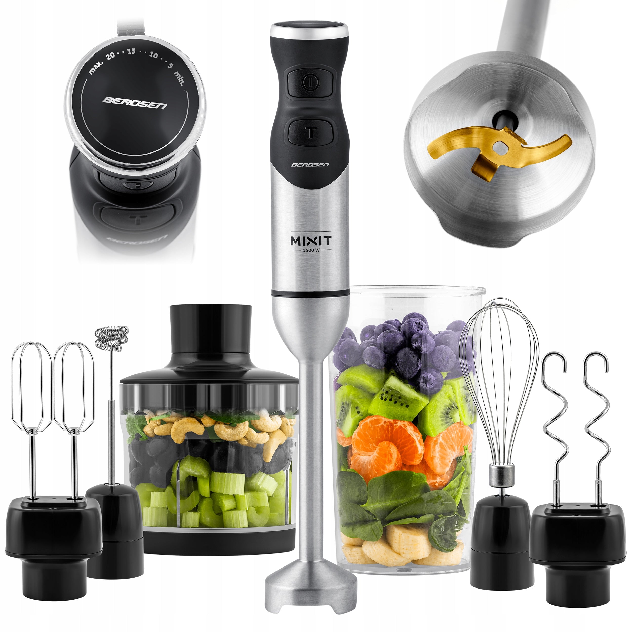 HAND BLENDER POWERFUL MULTIFUNCTIONAL 1500W BD-753 TITANIUM BLADES 6IN1*