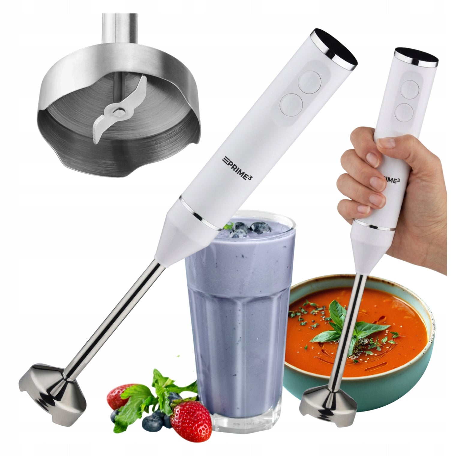 HAND BLENDER PRIME3 SHB21 400W QUIET OPERATION 2 SPEED BLADE STAINLESS STEEL