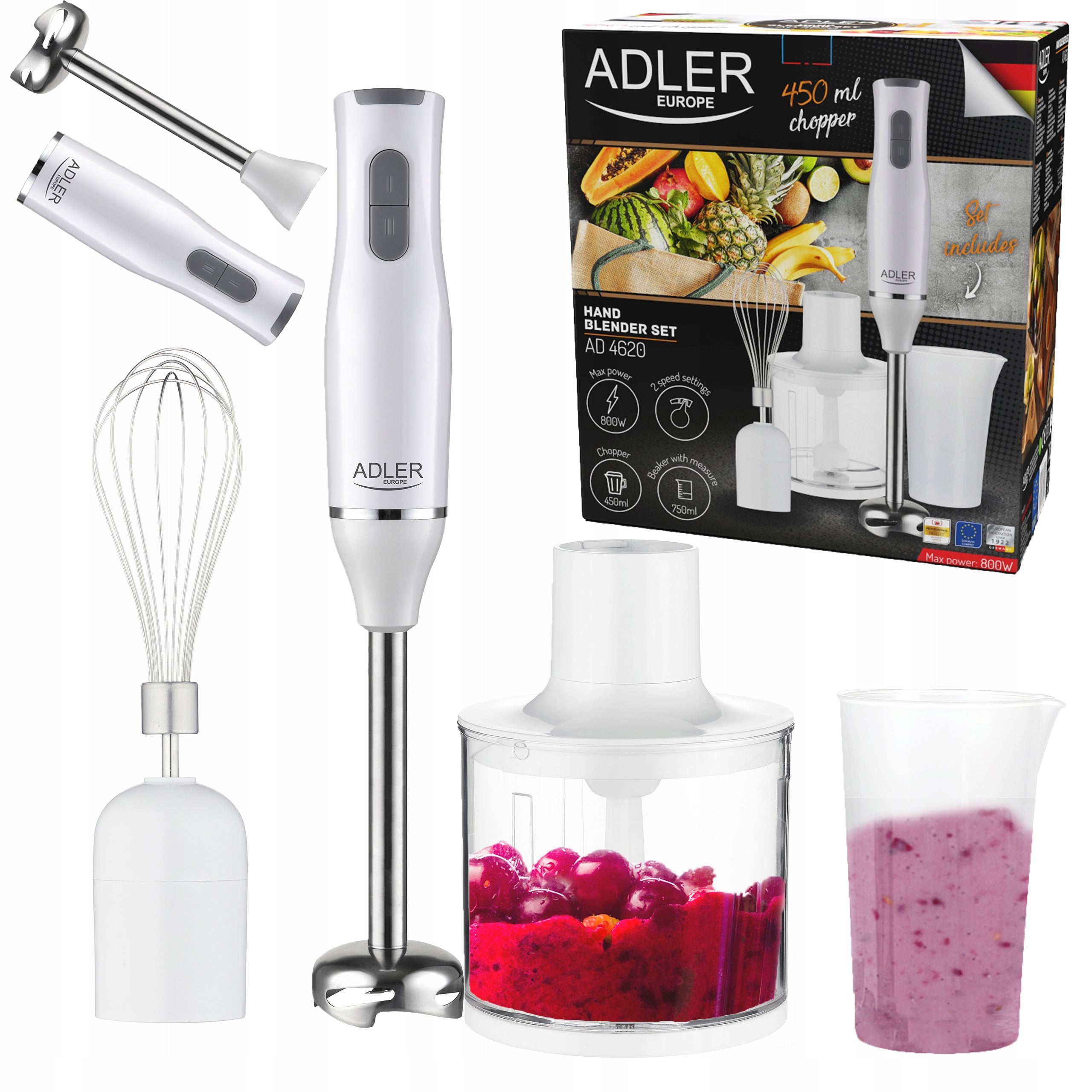 HAND BLENDER SET MIXER TURBO ROBOT MULTIFUNCTION 800W Brand ADLER