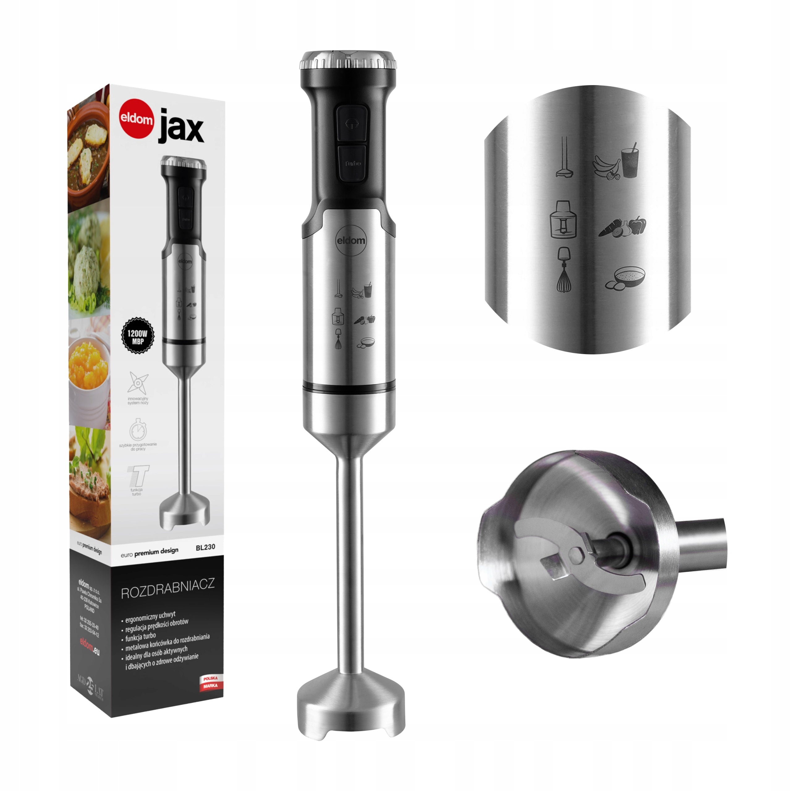 HAND BLENDER SHREDDER POWERFUL 1200W TURBO MIXER BL230 ELDOM