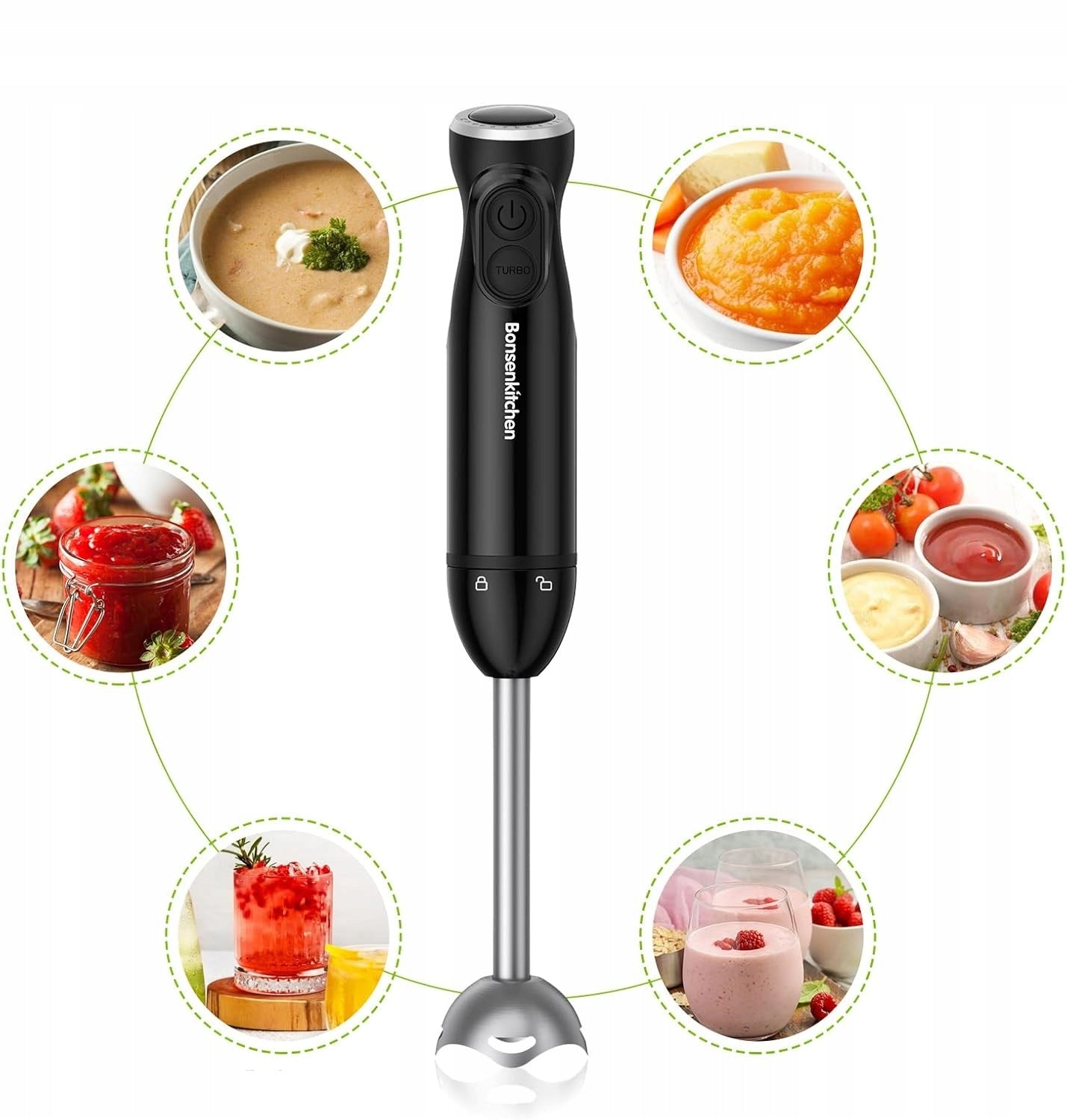 HAND BLENDER WITH 12 SPEEDS AND TURBO MODE BONSENKITCHEN HB3201 100W
