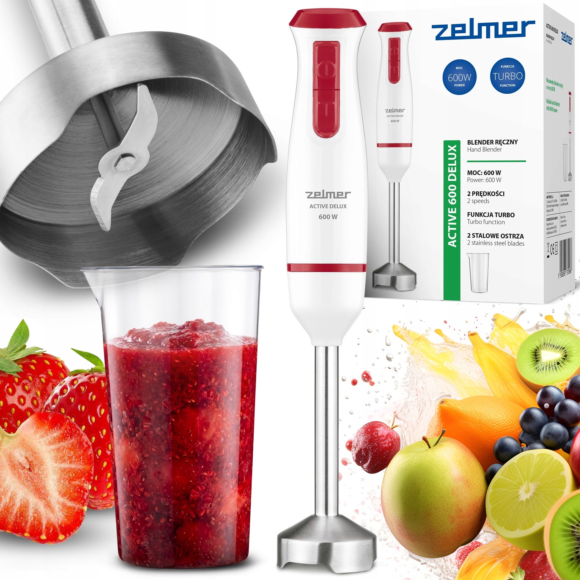 HAND BLENDER ZELMER KITCHEN MULTIFUNCTIONAL POWERFUL TURBO 600W SCOOP 800ML