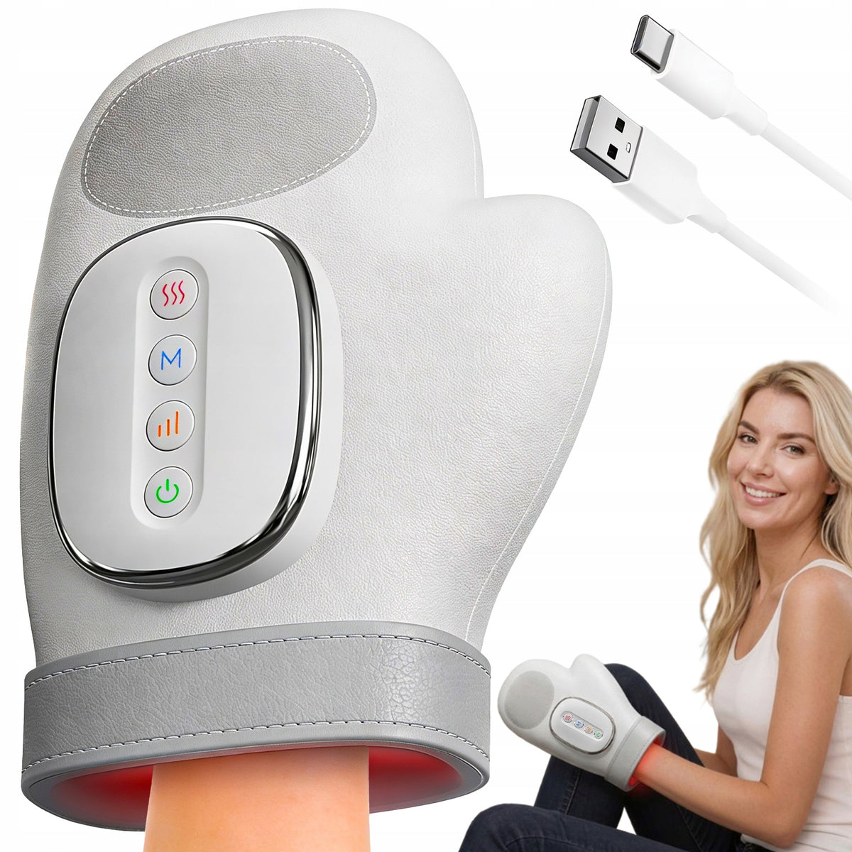 HAND MASSAGER PNEUMATIC GLOVE HEATS MASSAGE ACUPRESSURE 2000mAh