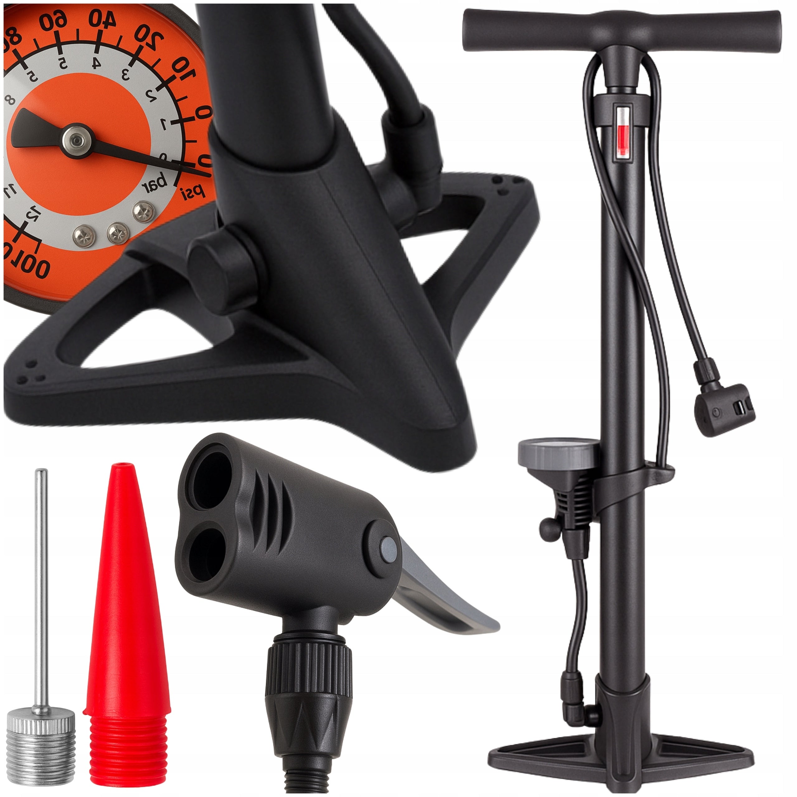 HAND PUMP FOR CAR BIKE FLOOR WITH PRESSURE GAUGE STRONG BICYCLE