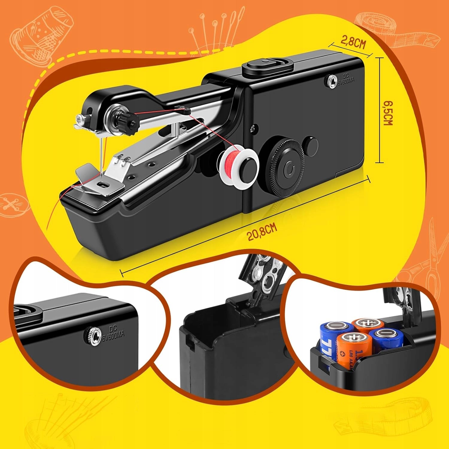 HAND SEWING MACHINE ELECTRIC MINI PORTABLE FOR HOME + ACCESSORIES Product weight with unit packaging 0.3 kg