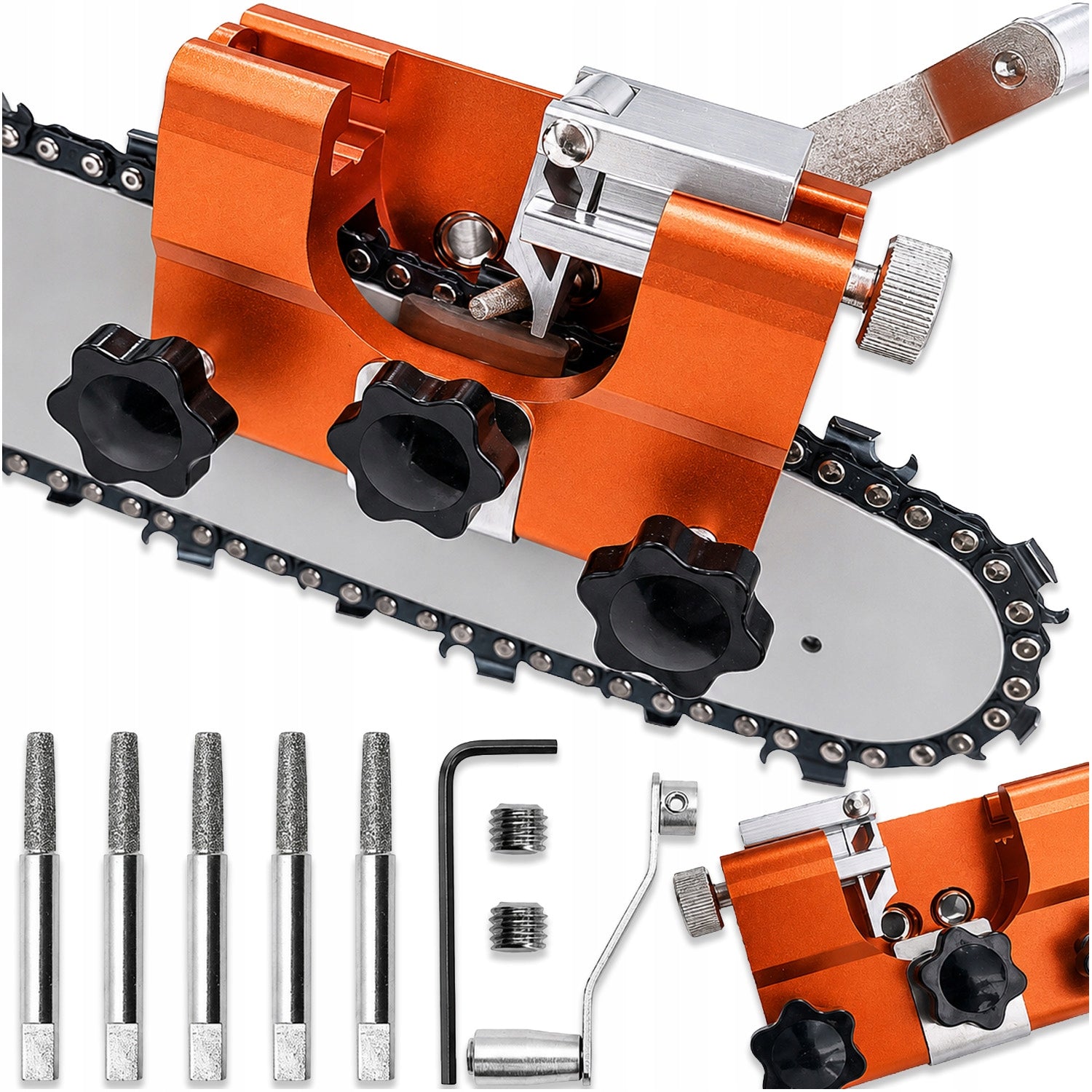 HAND SHARPENER FOR CHAINSAW COMBUSTION + 5 BLADE WHETSTONES Manufacturer code OSTRZAŁKA DO ŁAŃCUCHA PIŁY SPALINOWEJ MEMFLOW