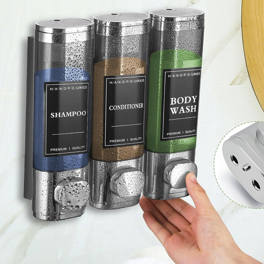 HANDHELD BATHROOM SOAP DISPENSER WALL MOUNTED SHAMPOO 3 CHAMBERS 0.3L Brand Bedee
