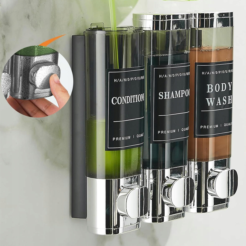 HANDHELD BATHROOM SOAP DISPENSER WALL MOUNTED SHAMPOO 3 CHAMBERS 0.3L Capacity 300 ml
