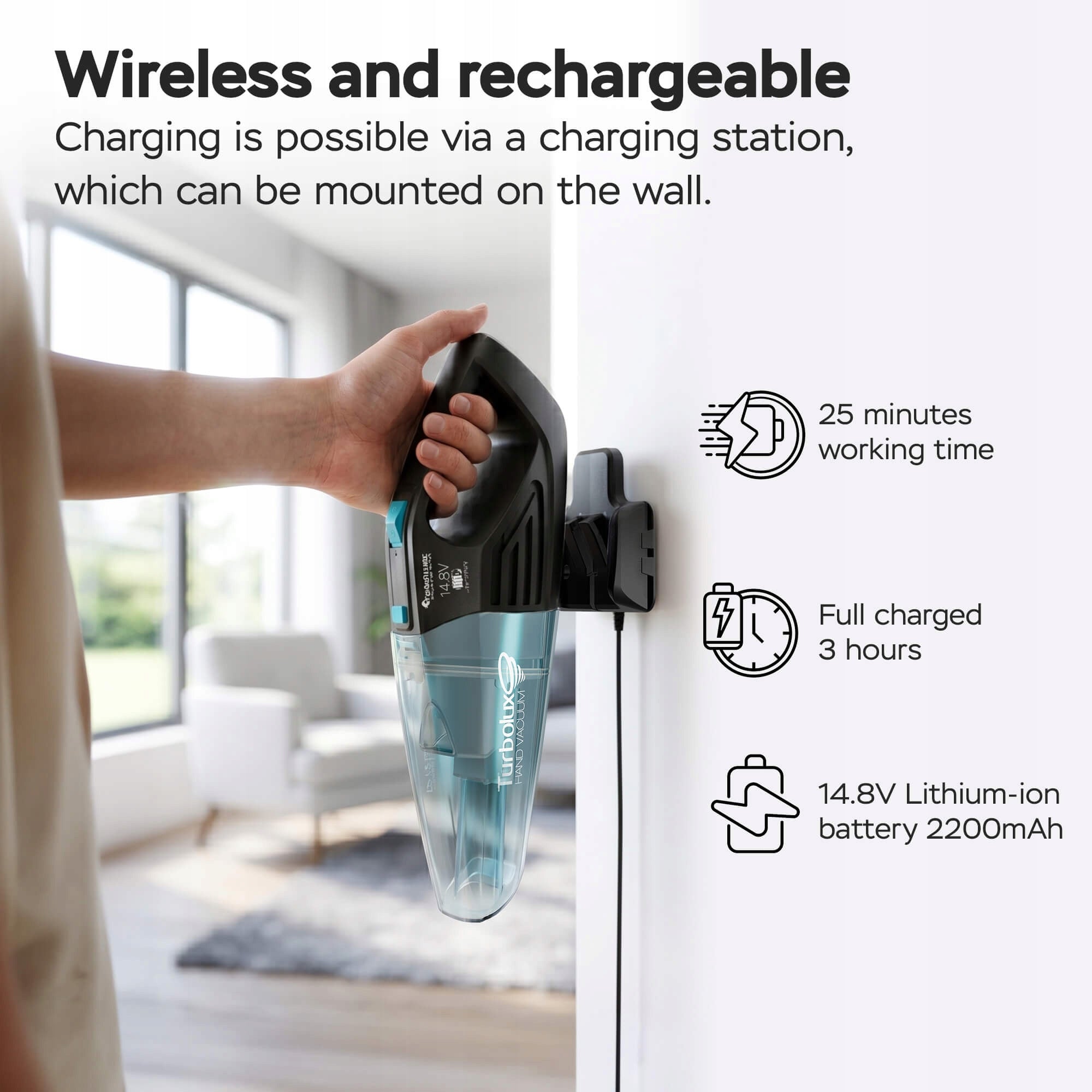 HANDHELD CORDLESS CAR VACUUM CLEANER FOR CAR 8KPA WET DRY 120W Wireless operating time 20 min