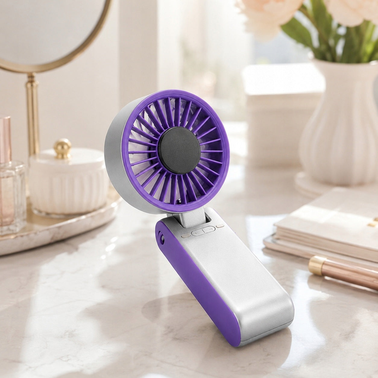 HANDHELD FAN FOLDING 2in1 DESK USB-C RECHARGEABLE 6 MODES POWERFUL Manufacturer code MOCNY WENTYLATOR RĘCZNY SKŁADANY 2w1 BIURKOWY