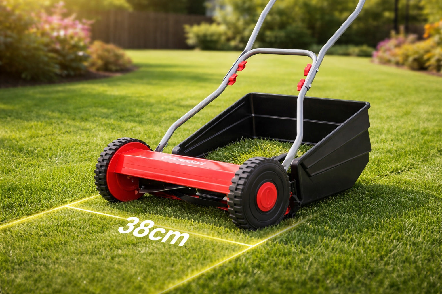 HANDHELD LAWN MOWER WITH DRUM BASKET MECHANICAL SPINDLE 38cm EKO Basket with a basket