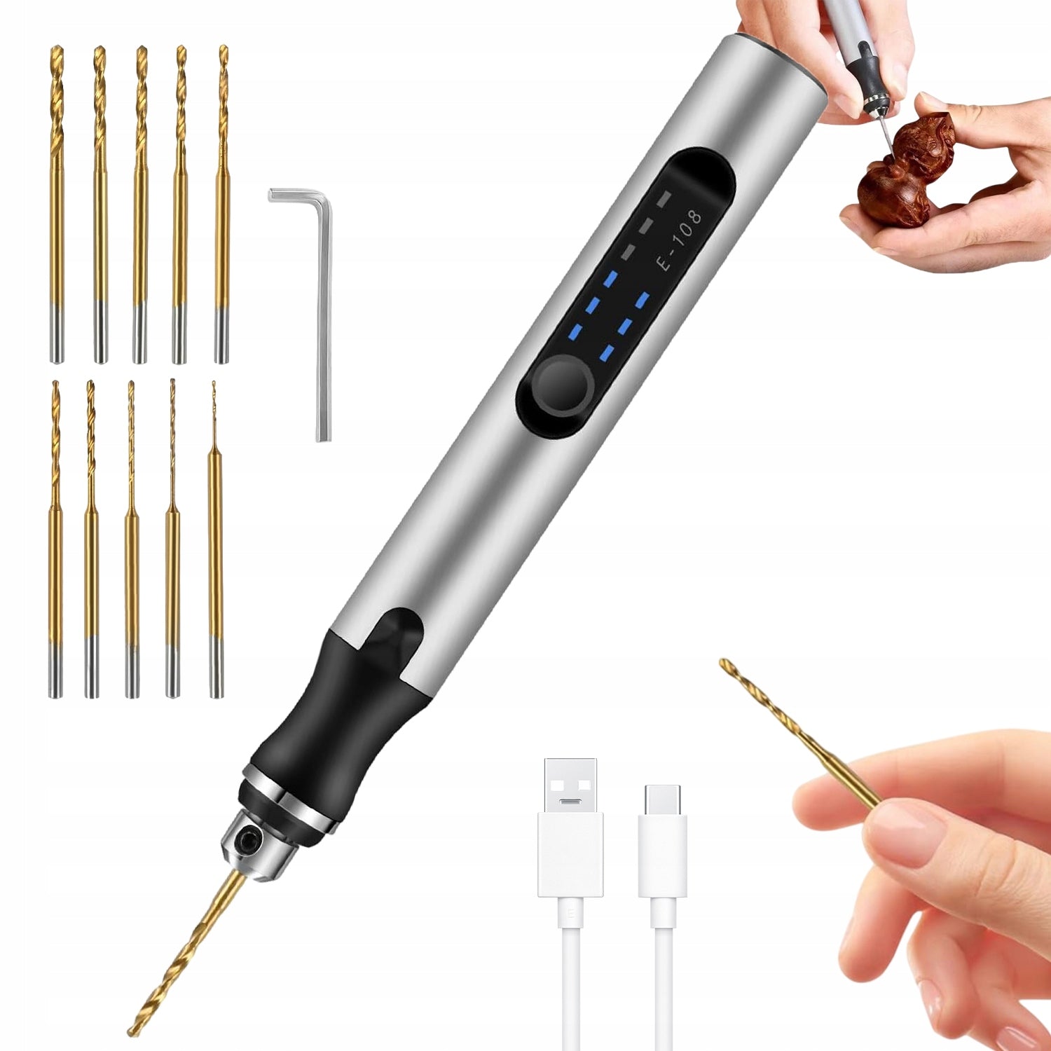 HANDHELD MINI ELECTRIC DRILL WITH 3 SPEED JEWELRY DRILL BITS