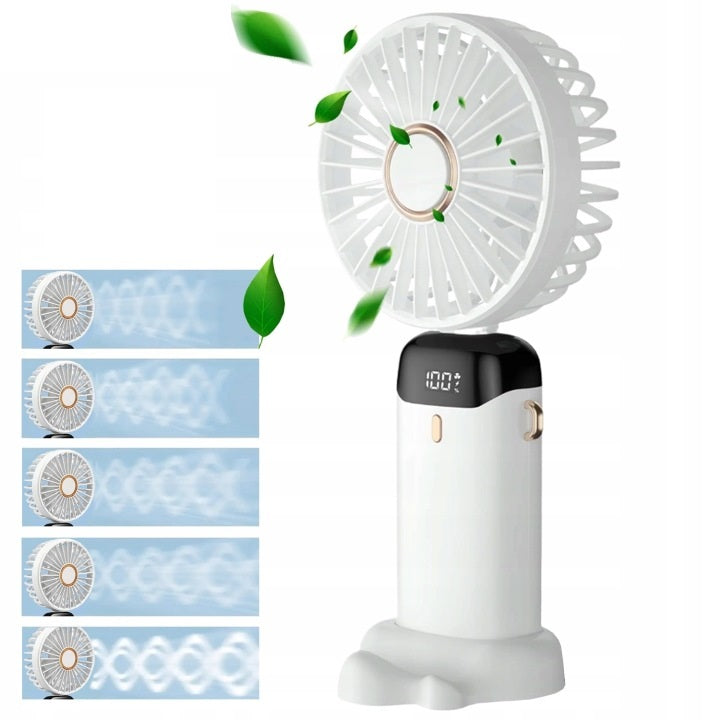 HANDHELD PORTABLE FAN 5000MAH 5 GEARS FOLDABLE RECHARGEABLE TYPE-C Dominant color white
