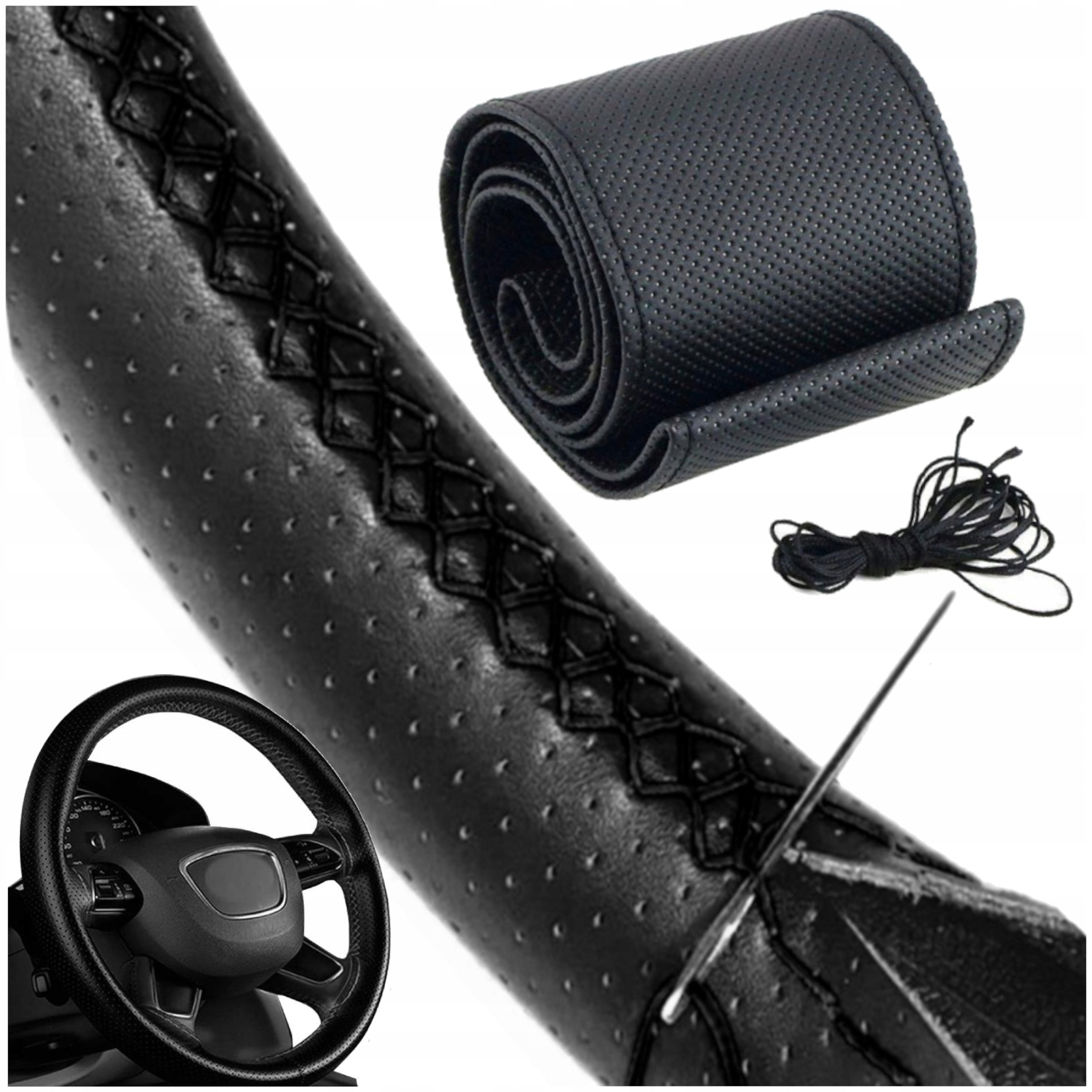 HANDLEBAR COVER OVERLAY LEATHER FOR HEM PERFORATED BLACK