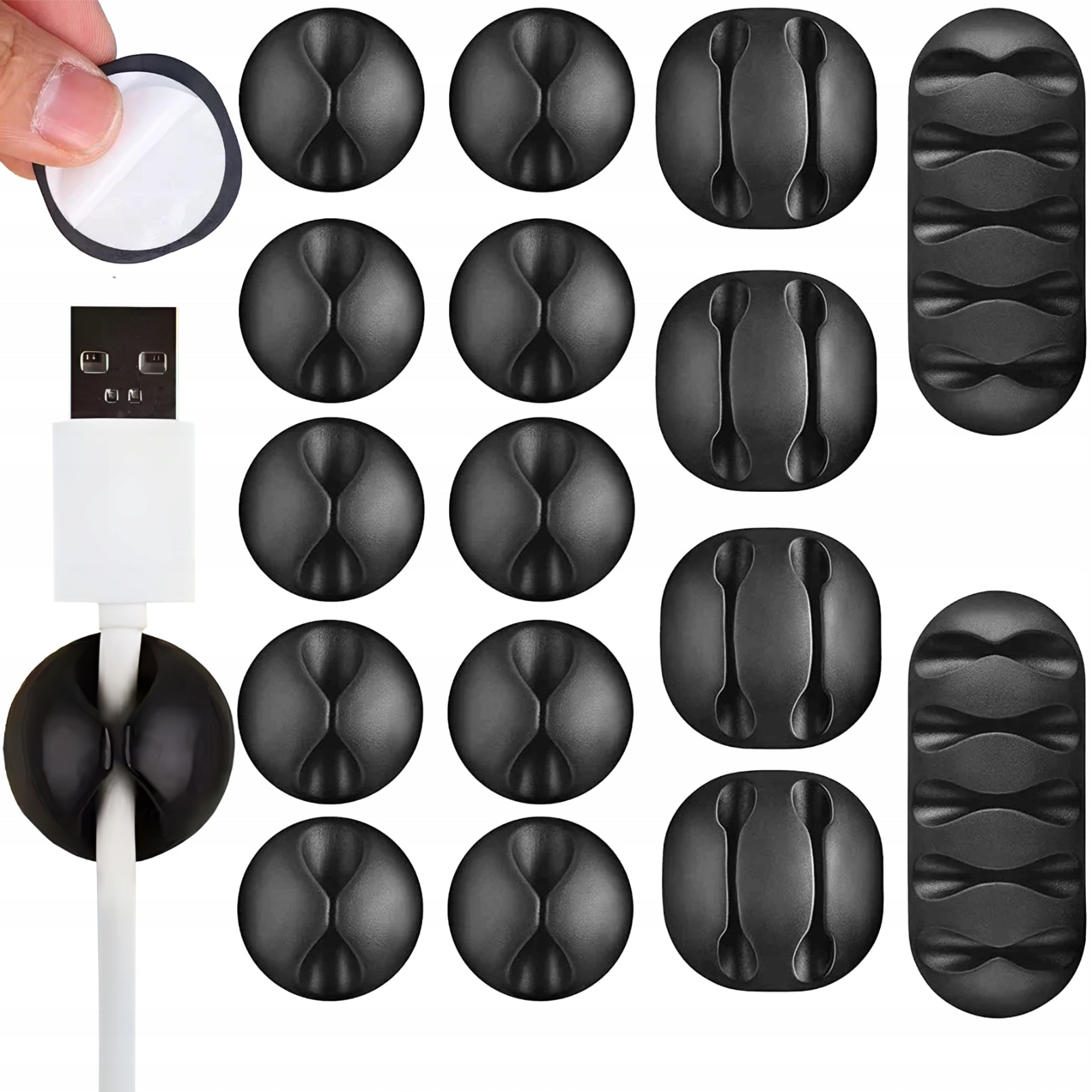 HANDLES CABLE ORGANIZERS SELF ADHESIVE SET 16PCS - BLACK