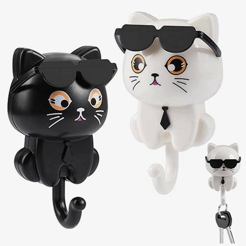 HANGER CAT SELF-ADHESIVE FOR KEYS CLOTHES KAWAII FOR GIRLS 2 PCS