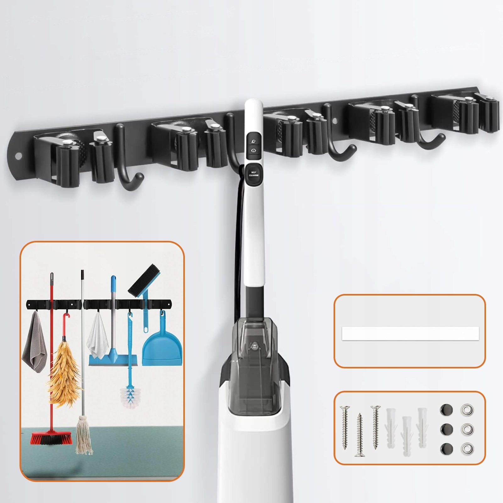 HANGER HOLDER 5 HANDLES 4 BROOM HOOKS TOOLS RAKE MOP Dominant material metal