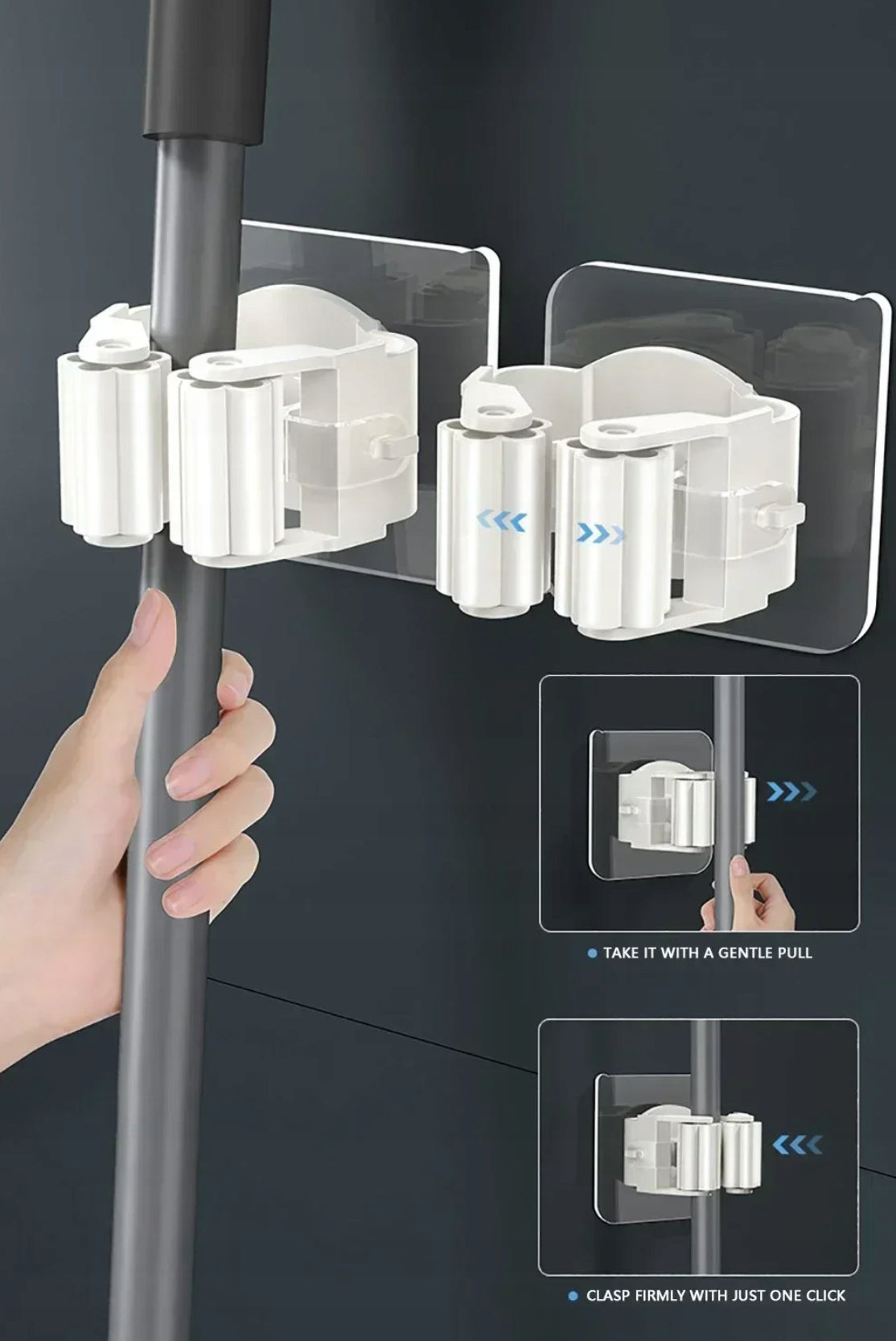 HANGER SELF ADHESIVE STICK MOP BRUSH HOLDER WITHOUT WALL DRILLING Length 6 cm
