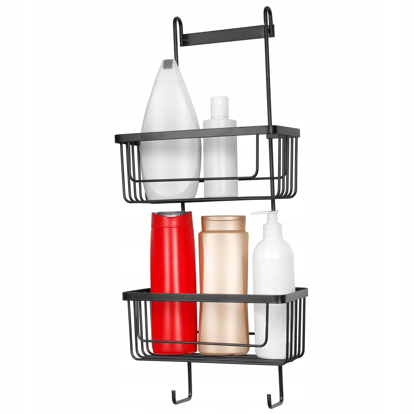 HANGER SHELF FOR BATHROOM DOUBLE HANGING SHOWER ORGANIZER BLACK