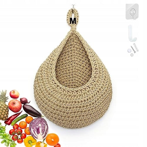 HANGING BASKET WOVEN COTTON FOR FRUIT VEGETABLES ON THE WALL 24X31CM