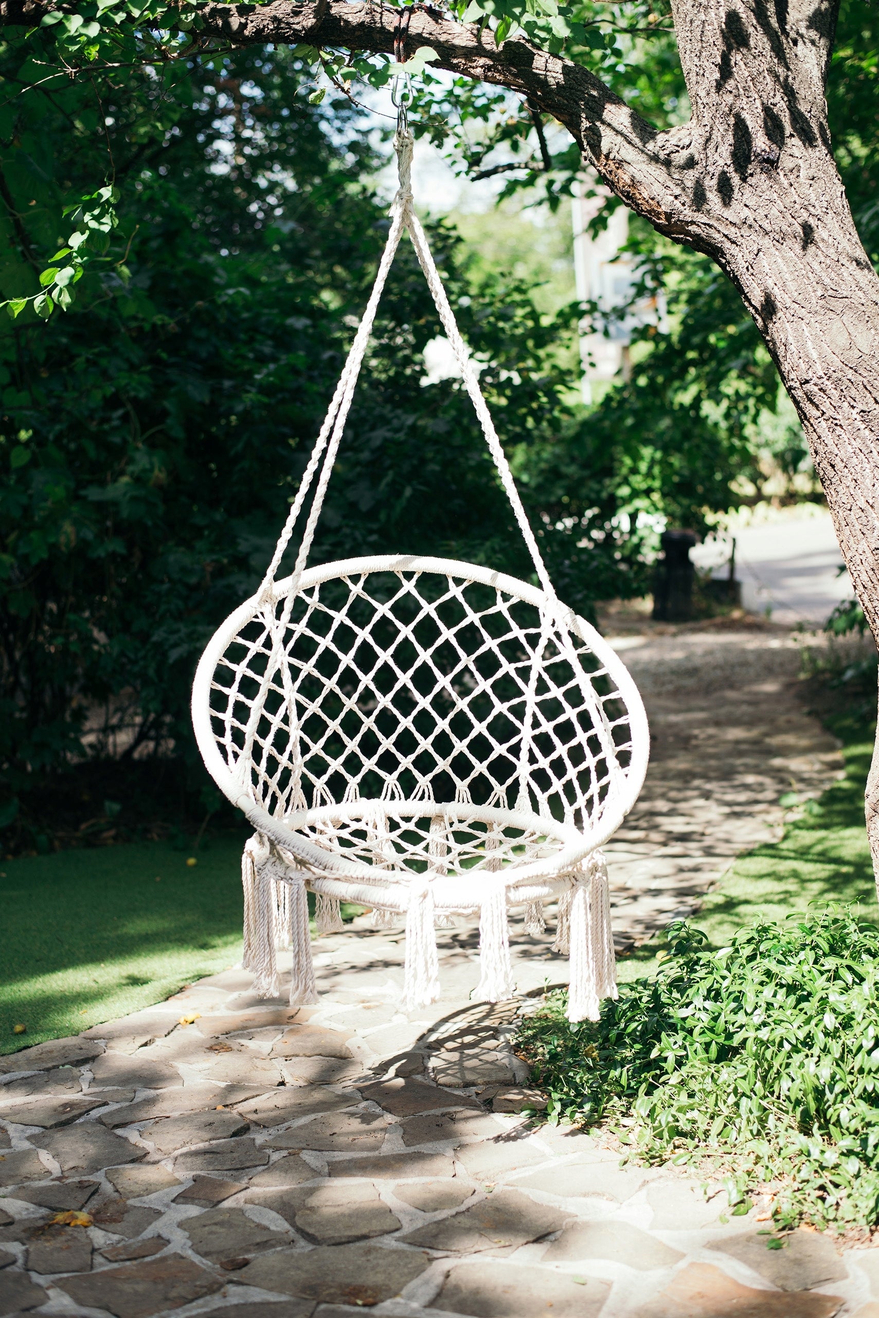 HANGING BOHO GARDEN SWING ARMCHAIR FOR HOME ON TERRACE STORK NEST ECRU Material wood metal